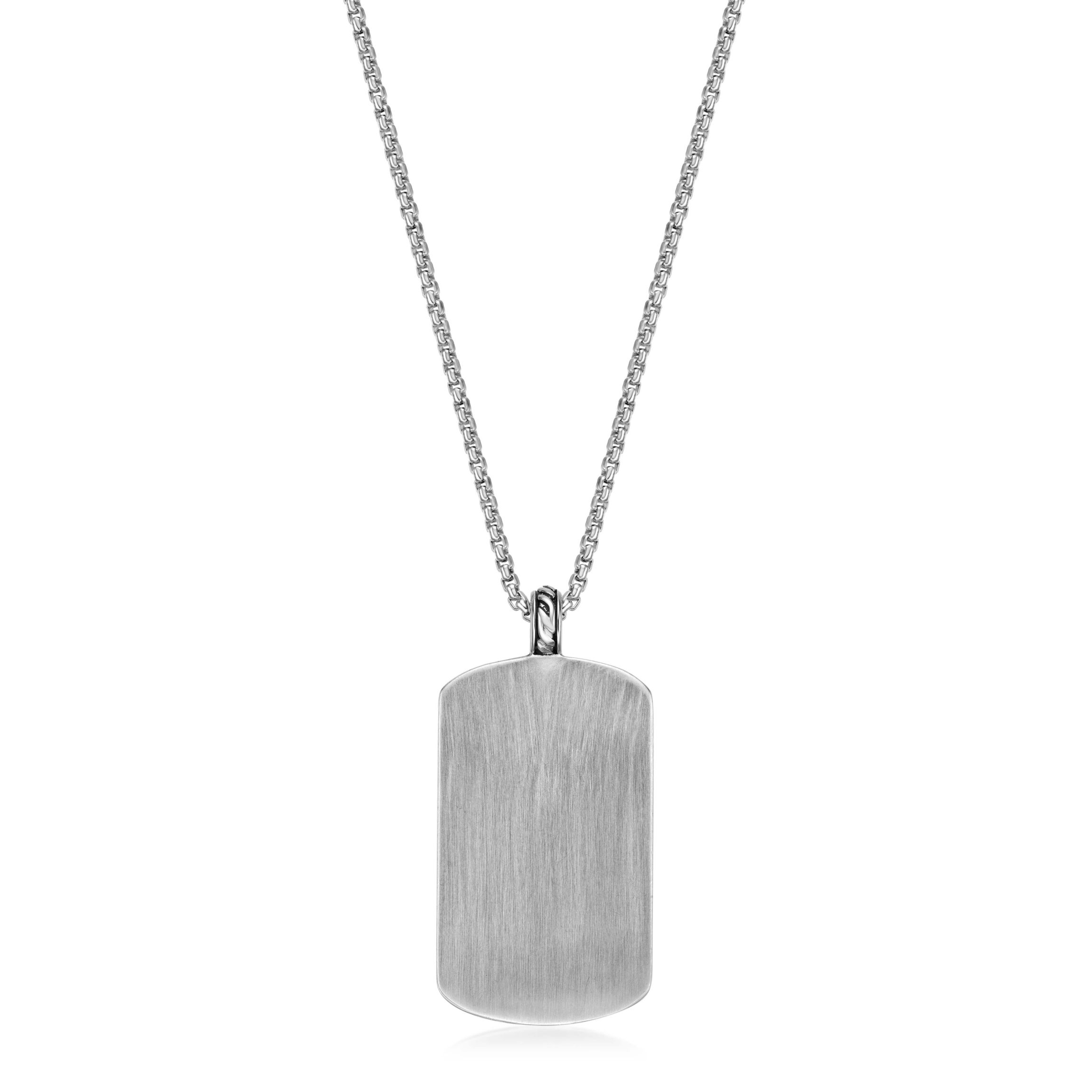 Stainless Steel Cubic Zirconia Lion Dog Tag Pendant Necklace