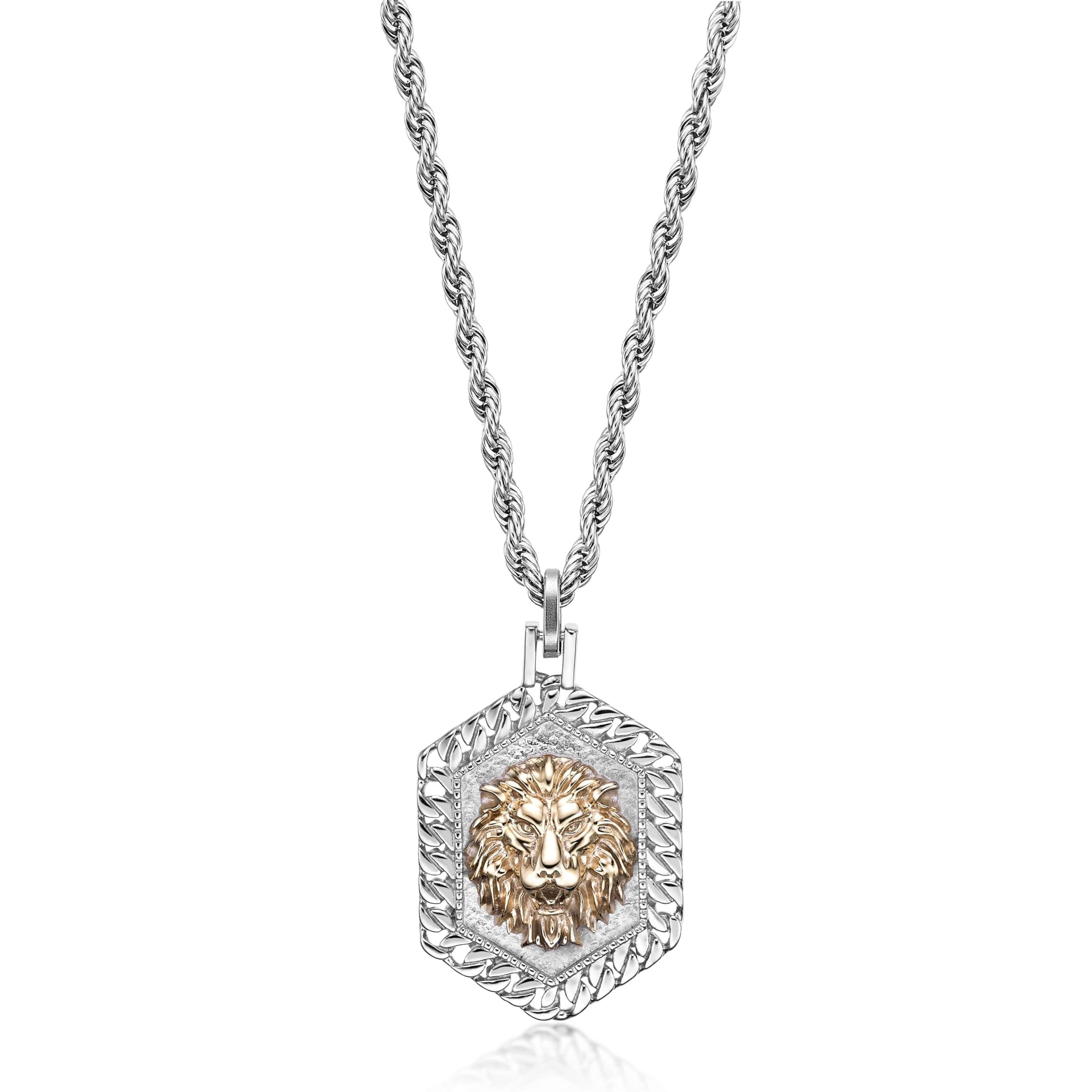 Gold Tone Ion Plated Stainless Steel Lion Pendant Necklace