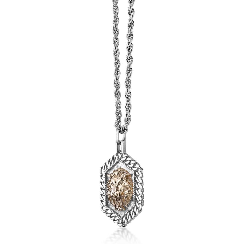 Gold Tone Ion Plated Stainless Steel Lion Pendant Necklace