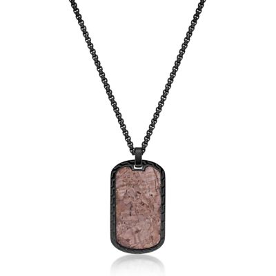 LYNX Men's Stainless Steel Dog Tag Pendant with Black Ion Plating, Brown, 24 in
