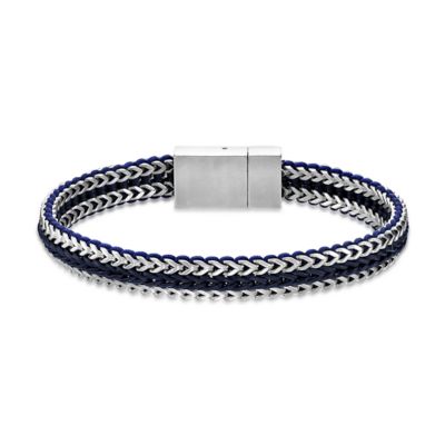 LYNX Men's 10MM Black IP Stainless Steel & Blue Cord Bracelet, 9 in