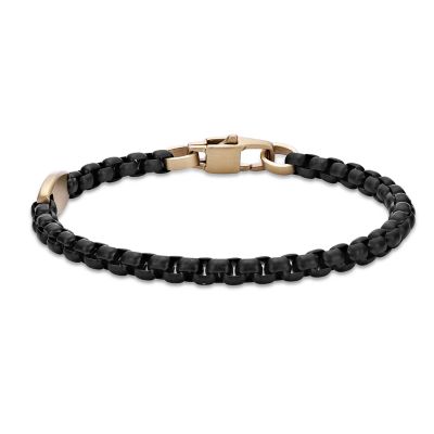 LYNX Men's Black & Yellow Ion-Plated Solid Stainless Steel Box Chain Bracelet, 8.5 in