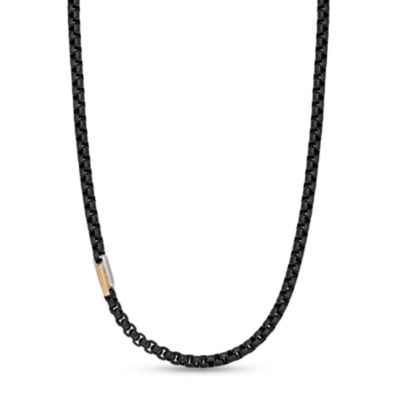 LYNX Men's Black Ion-Plated Stainless Steel Box Chain Necklace, 22 in