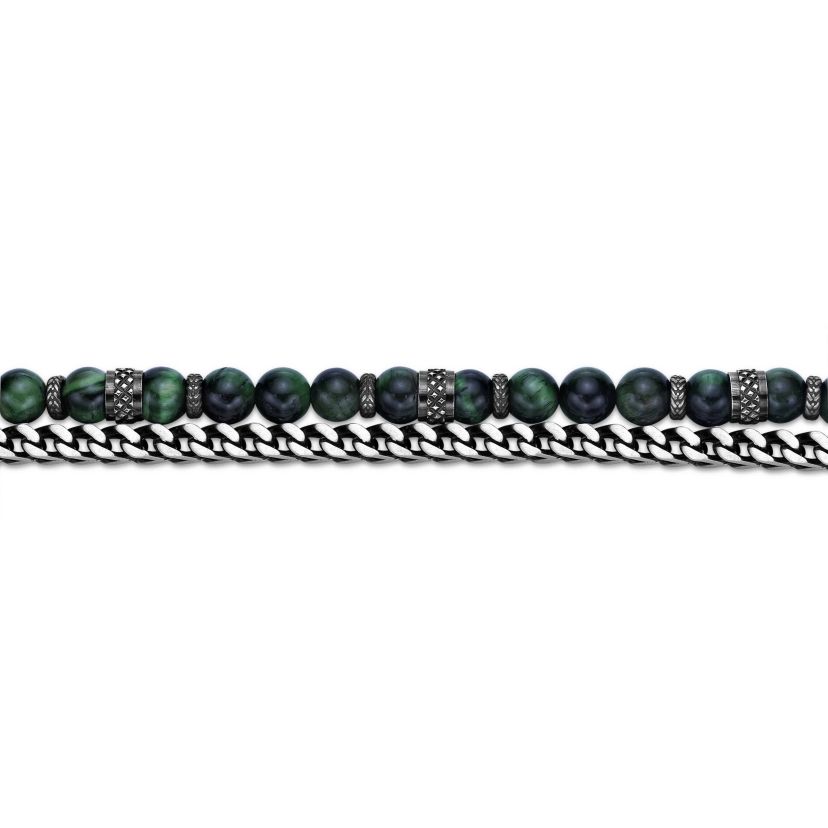 Stainless Steel Green Tigers Eye Bead Foxtail Chain Bracelet