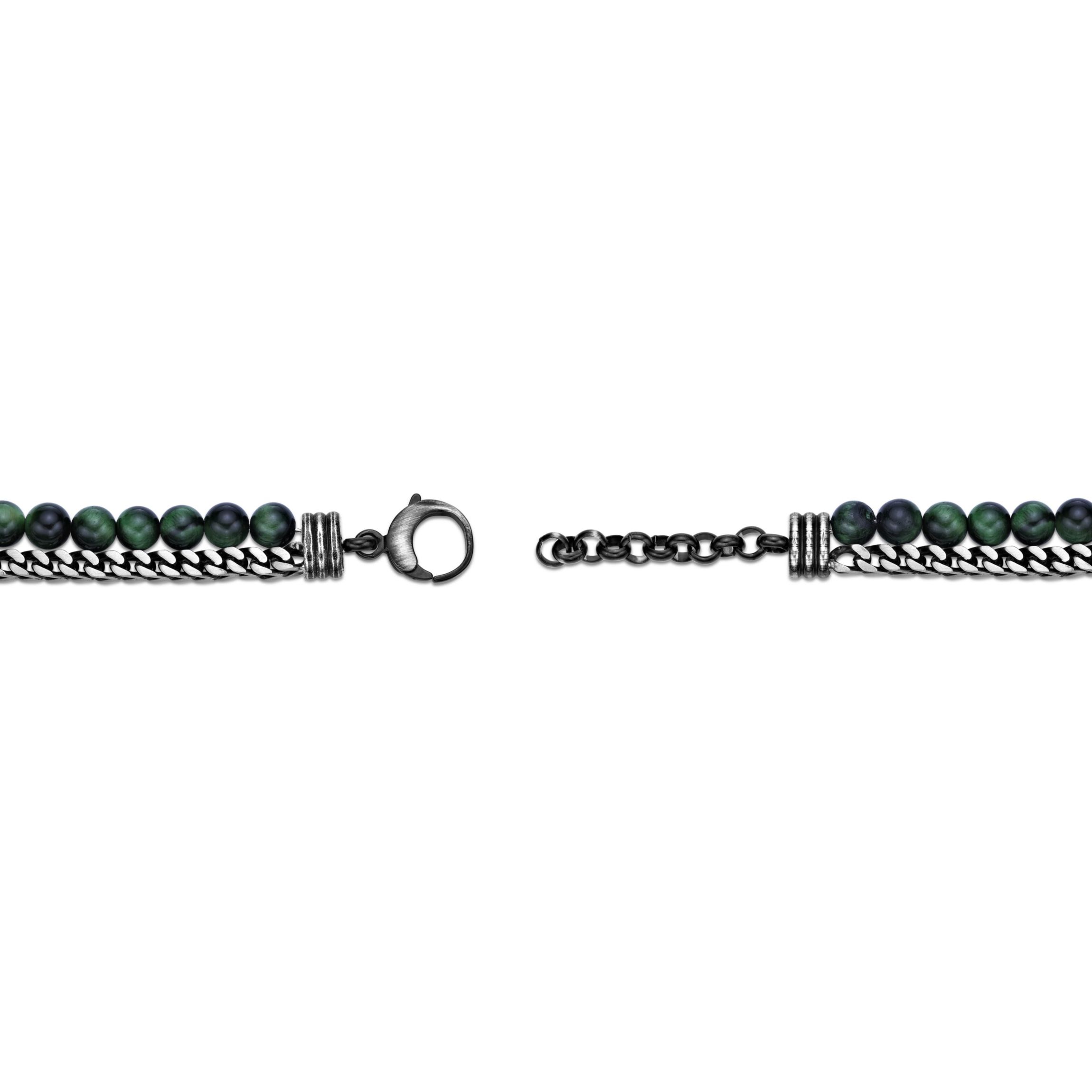 Stainless Steel Green Tigers Eye Bead Foxtail Chain Bracelet