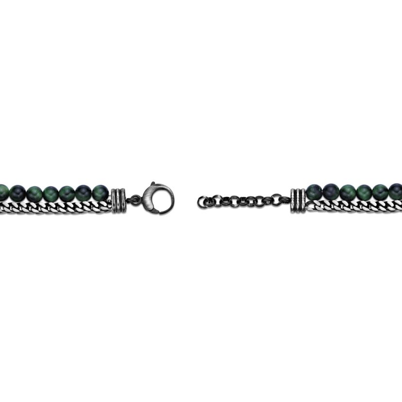 Stainless Steel Green Tigers Eye Bead Foxtail Chain Bracelet