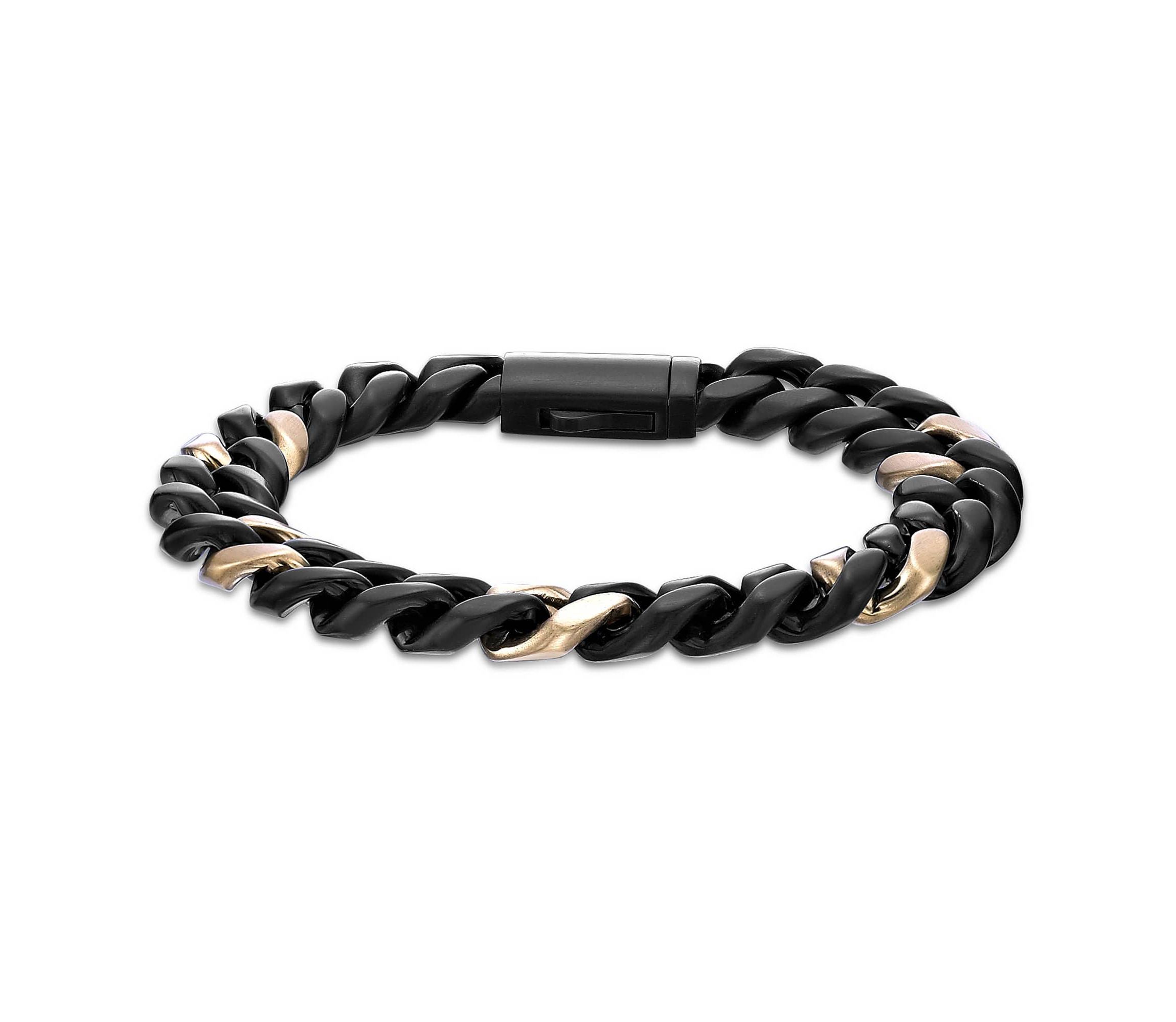 Black & Yellow Ion-Plated Solid Stainless Steel Cuban Chain Bracelet