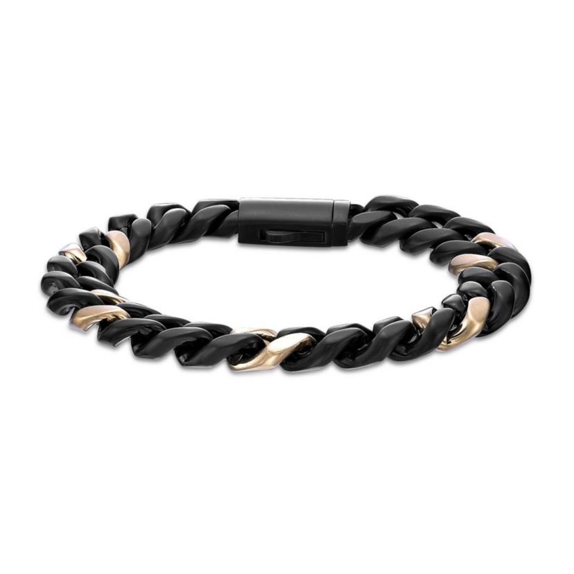 Black & Yellow Ion-Plated Solid Stainless Steel Cuban Chain Bracelet