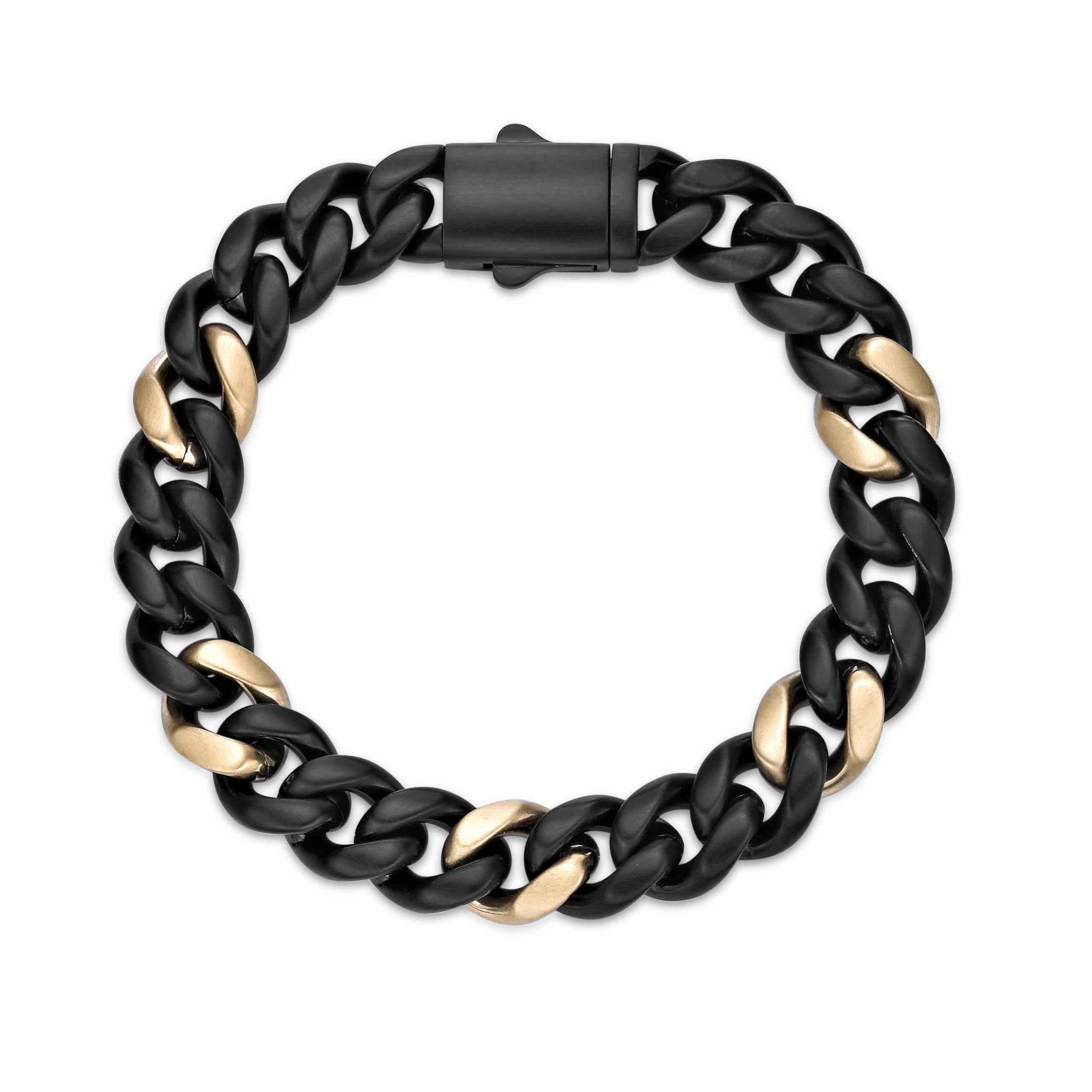 Black & Yellow Ion-Plated Solid Stainless Steel Cuban Chain Bracelet