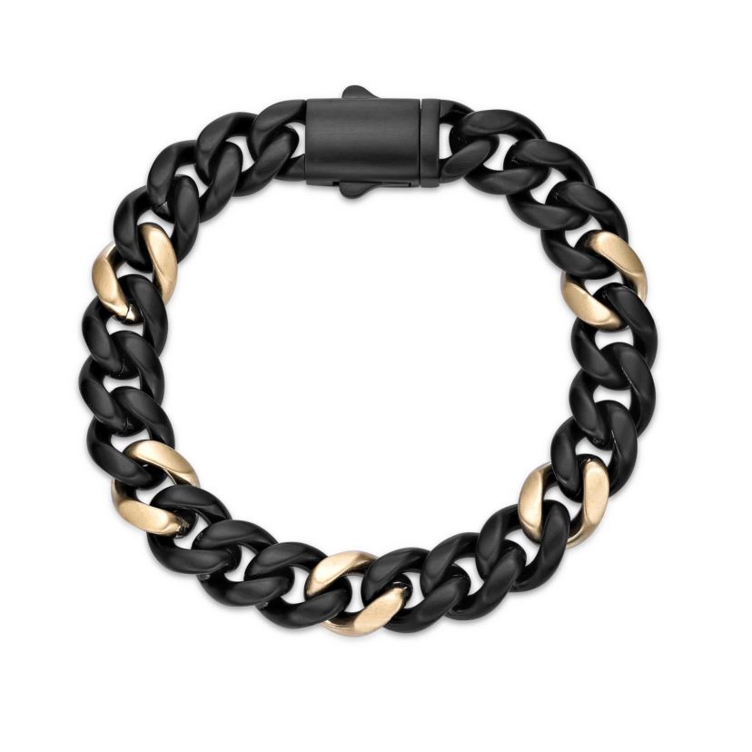 Black & Yellow Ion-Plated Solid Stainless Steel Cuban Chain Bracelet