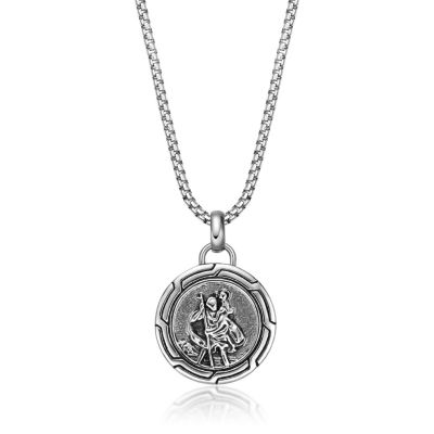 LYNX Men's Stainless Steel Box Chain Pendant Necklace, 24 in