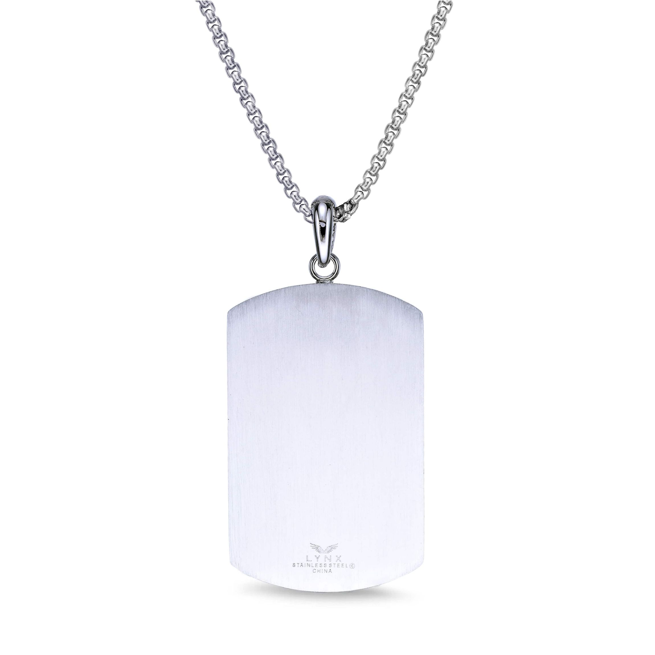 Stainless Steel Cubic Zirconia Dog Tag Pendant Necklace