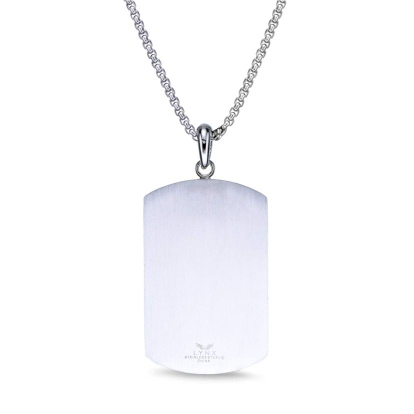 Stainless Steel Cubic Zirconia Dog Tag Pendant Necklace
