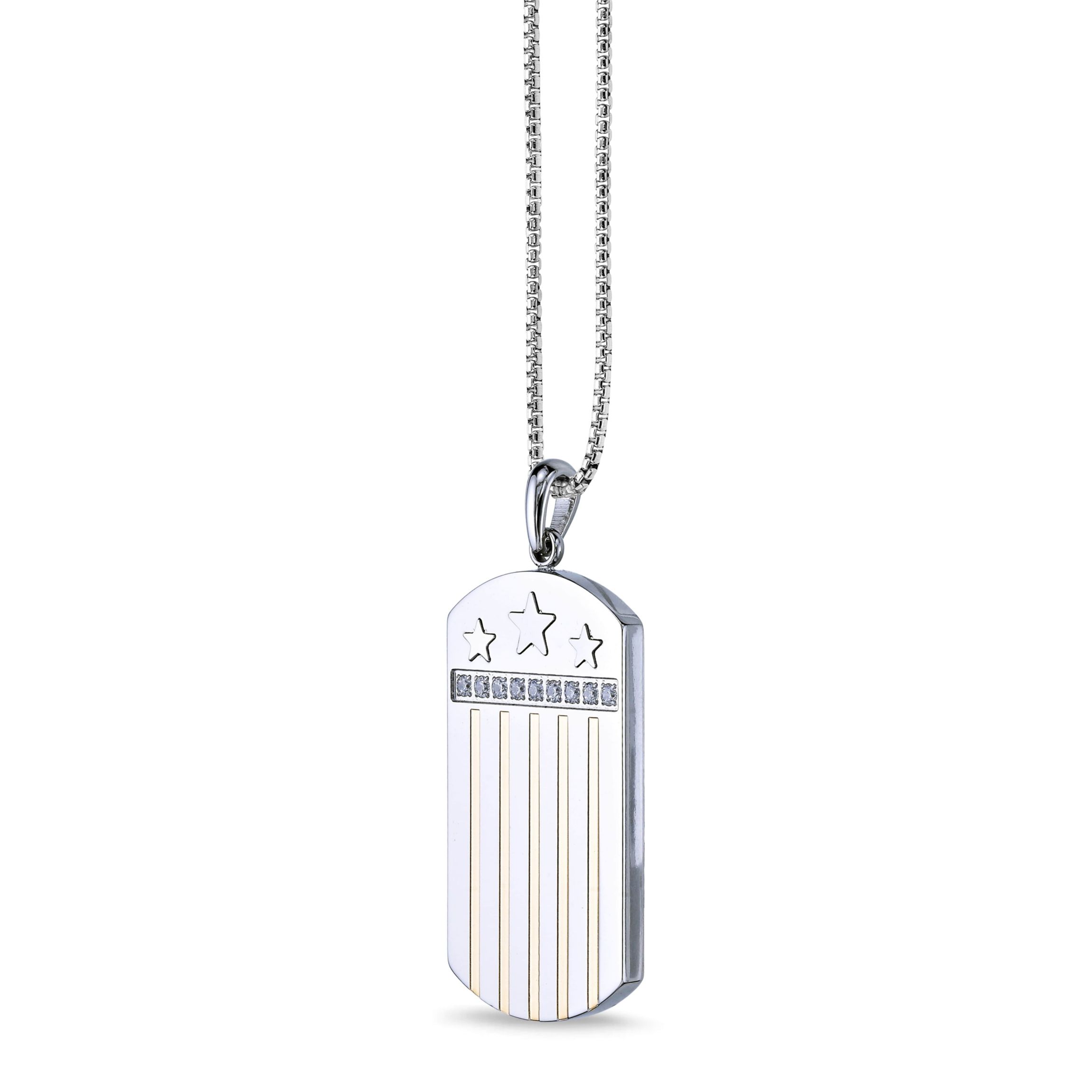 Stainless Steel Cubic Zirconia Dog Tag Pendant Necklace