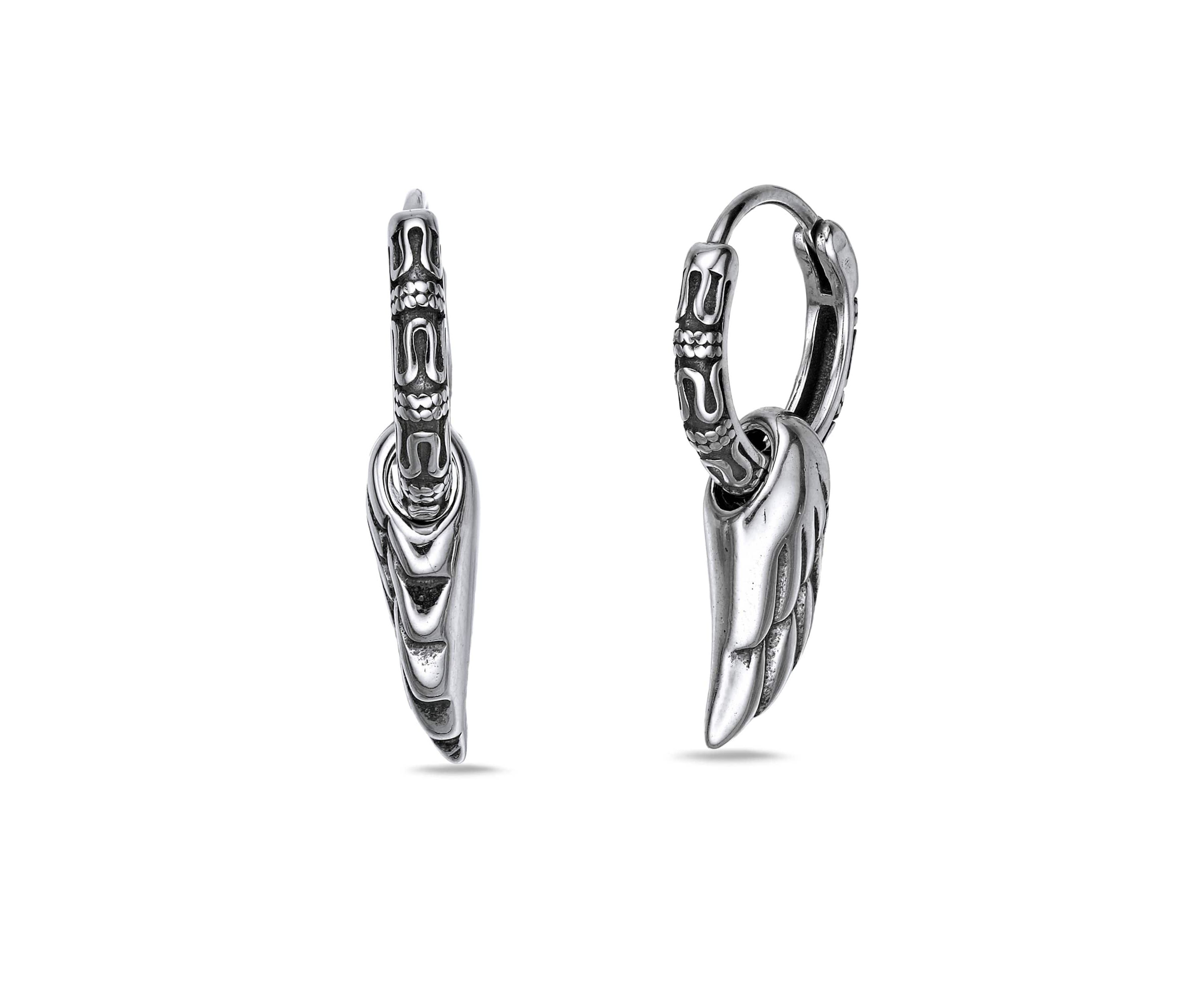 Wing Hoop Earrings in Stainless Steel