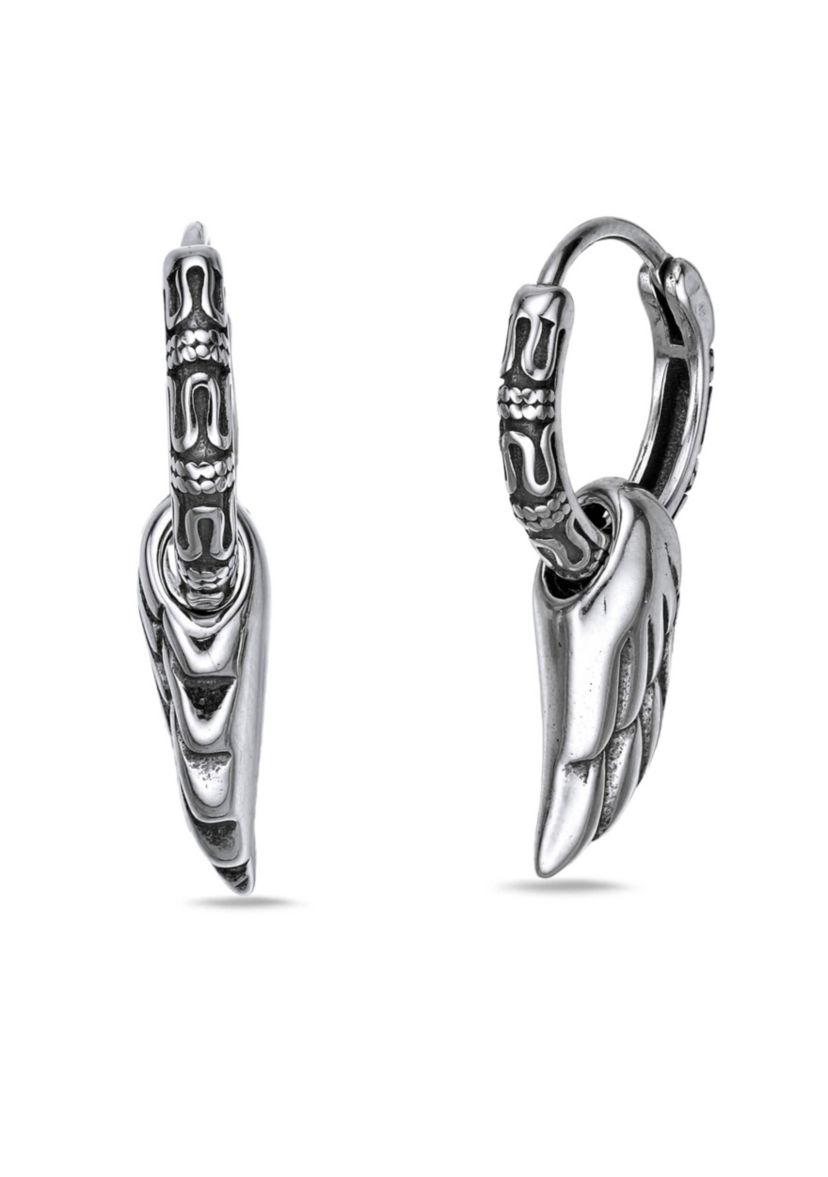 Wing Hoop Earrings in Stainless Steel