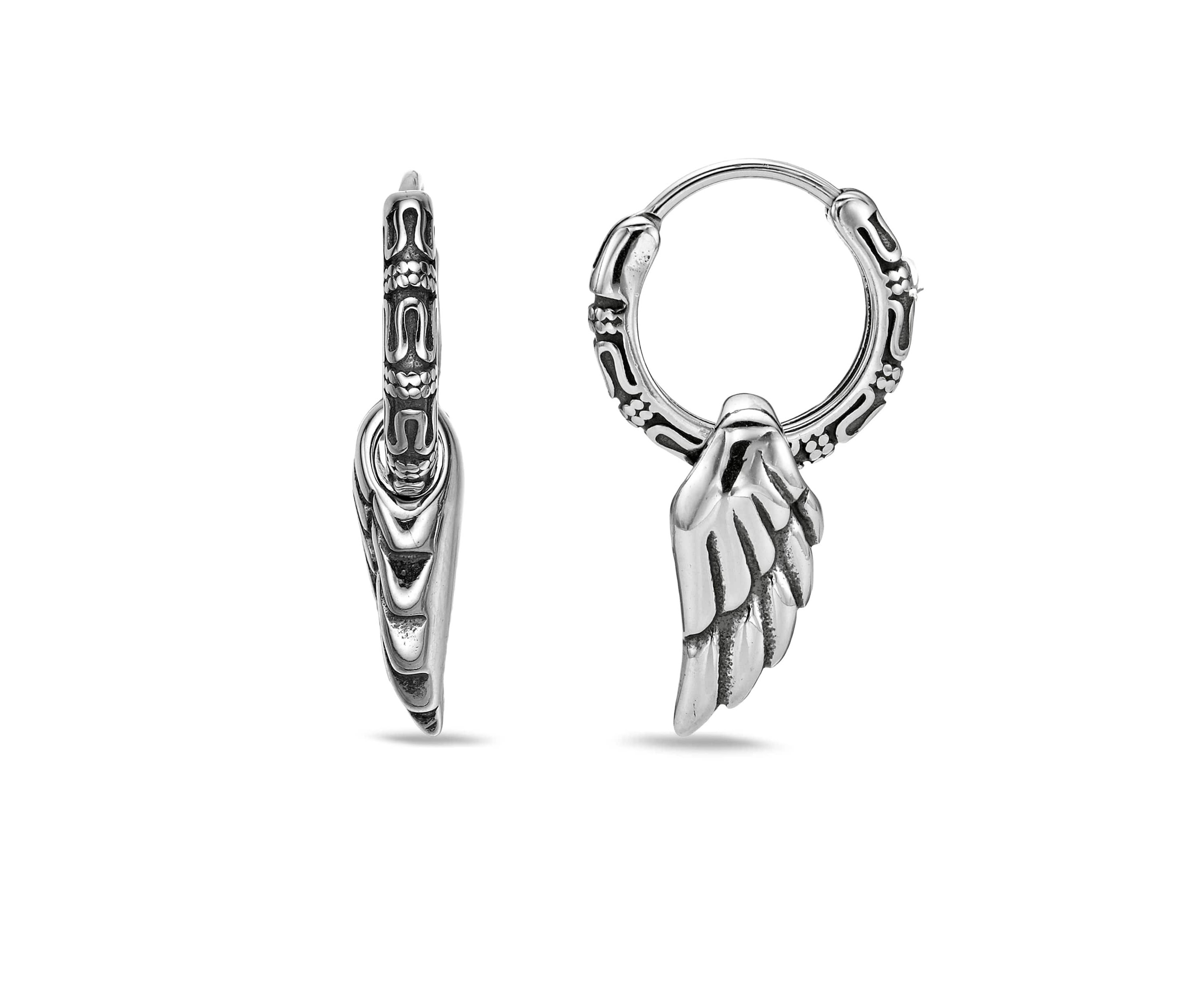Wing Hoop Earrings in Stainless Steel