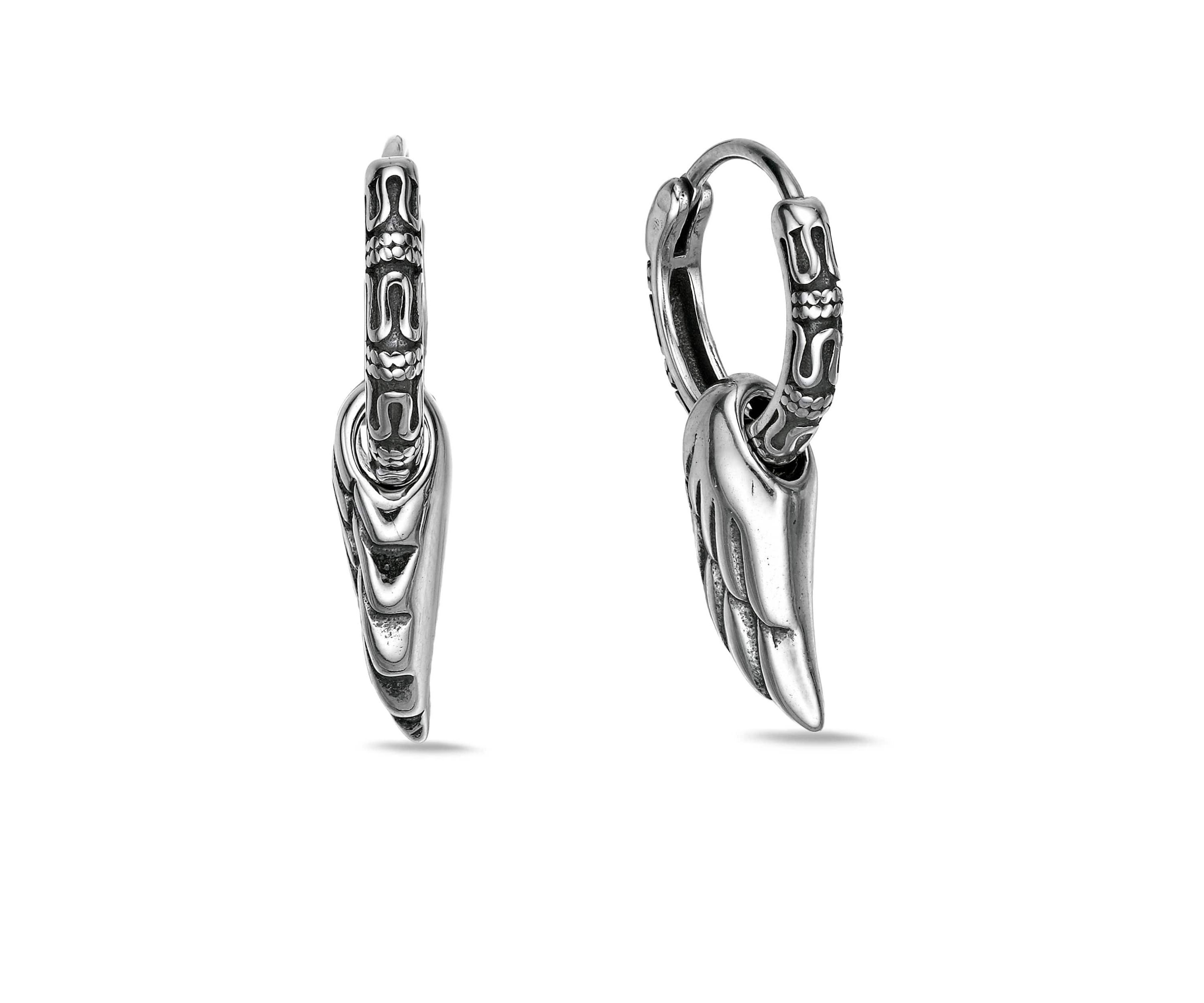Wing Hoop Earrings in Stainless Steel
