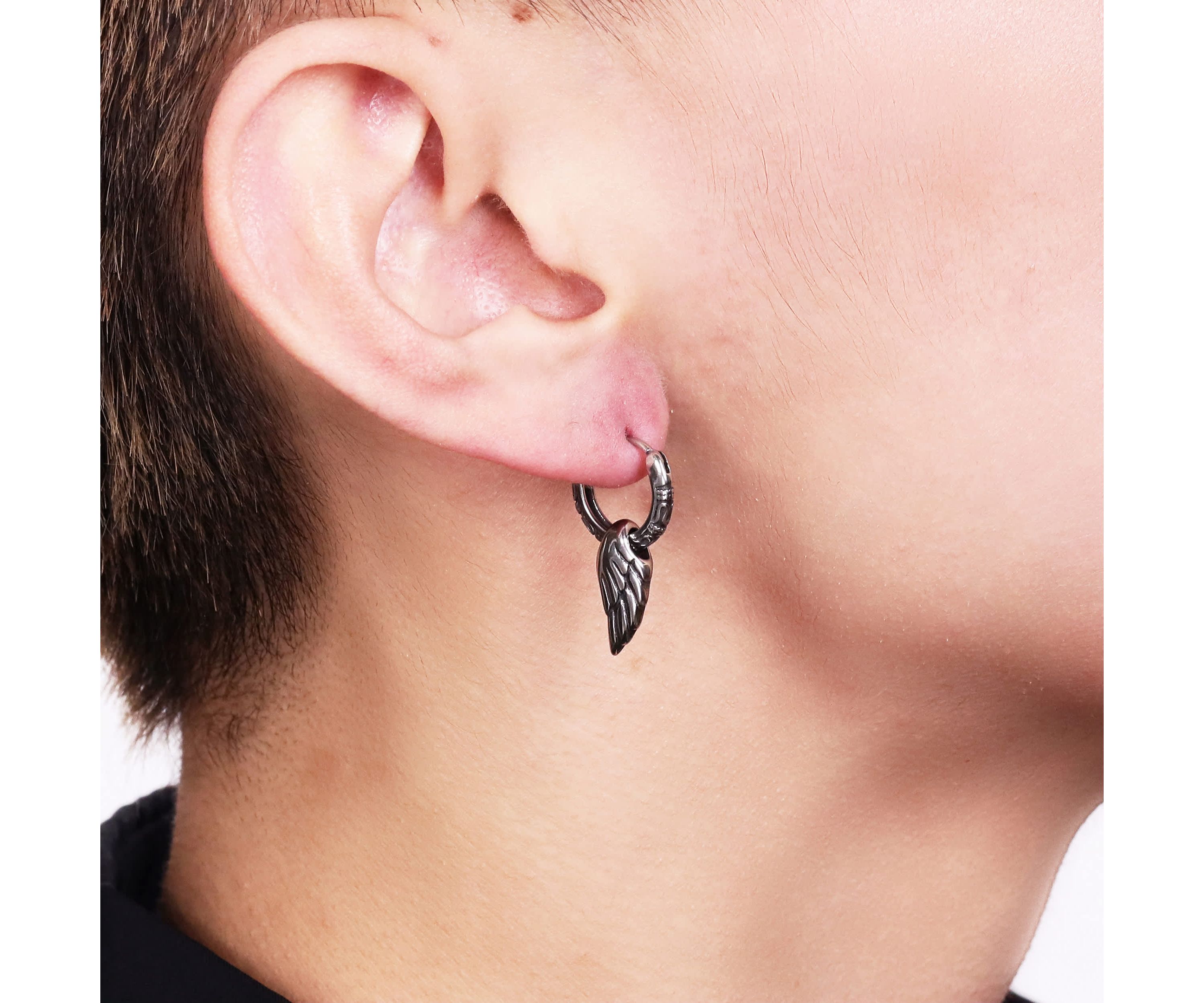 Wing Hoop Earrings in Stainless Steel