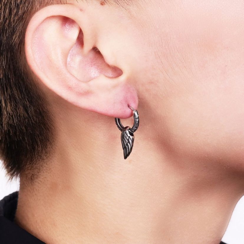 Wing Hoop Earrings in Stainless Steel