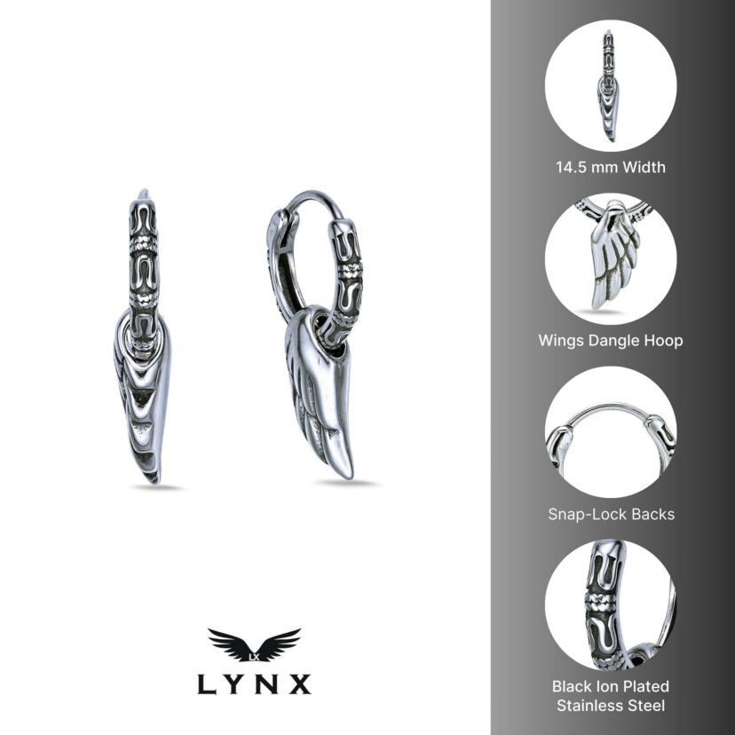 Wing Hoop Earrings in Stainless Steel
