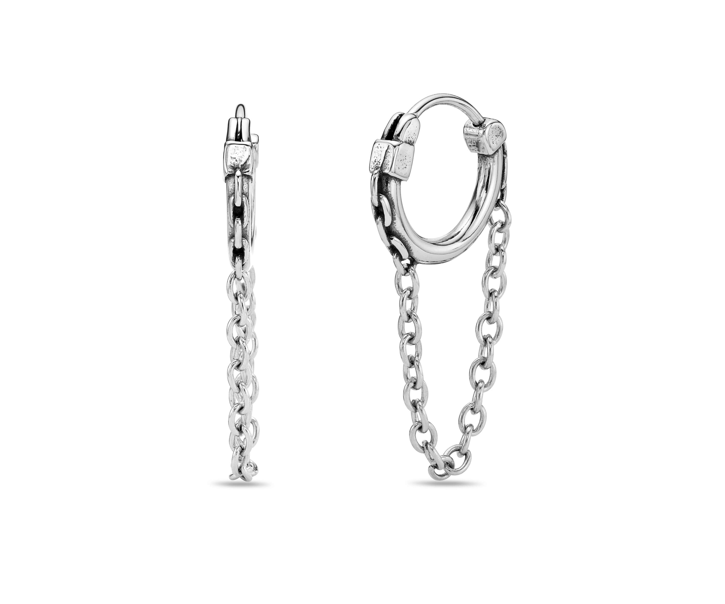 Hoop and Chain Drop Earrings in Stainless Steel