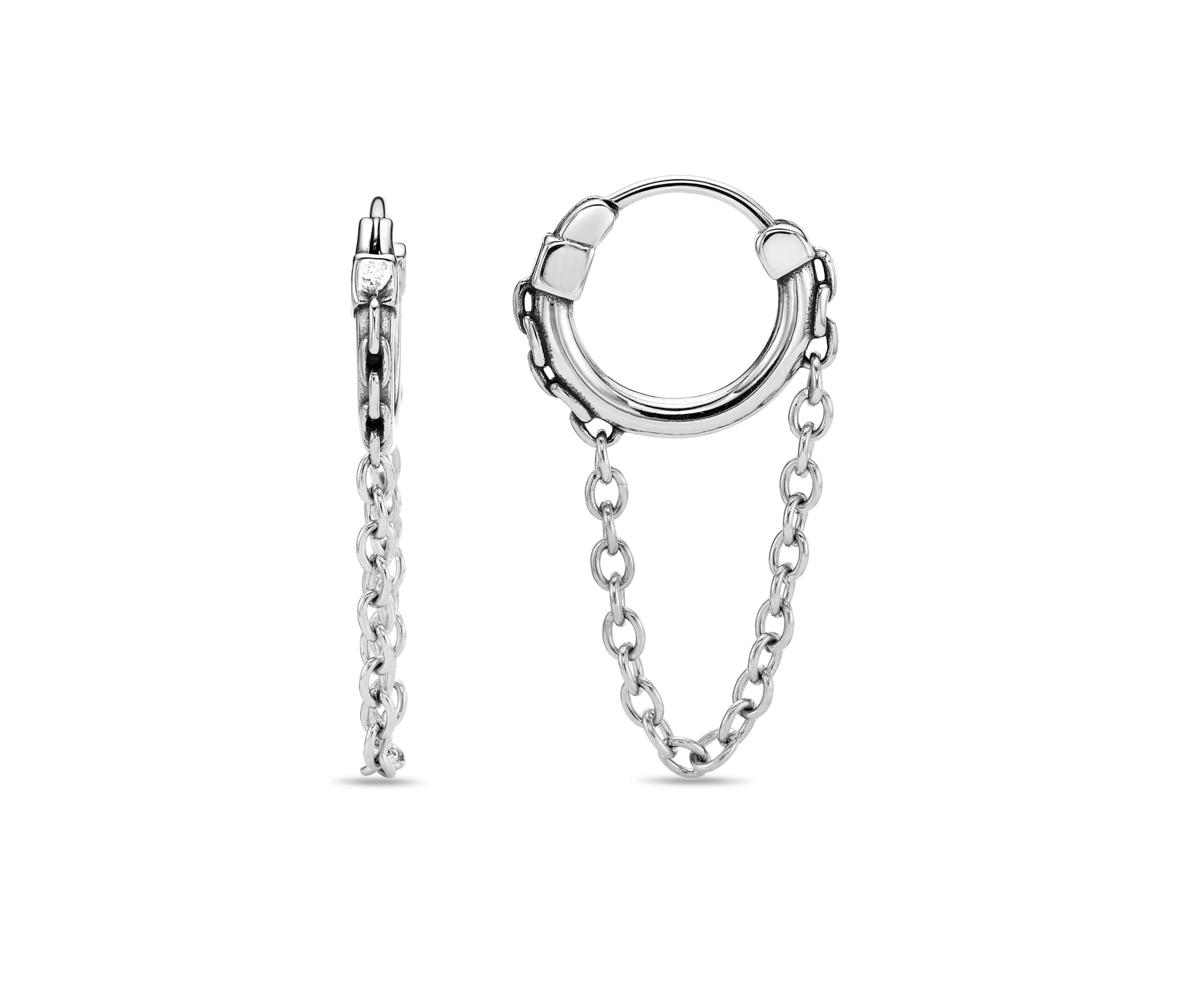 Hoop and Chain Drop Earrings in Stainless Steel