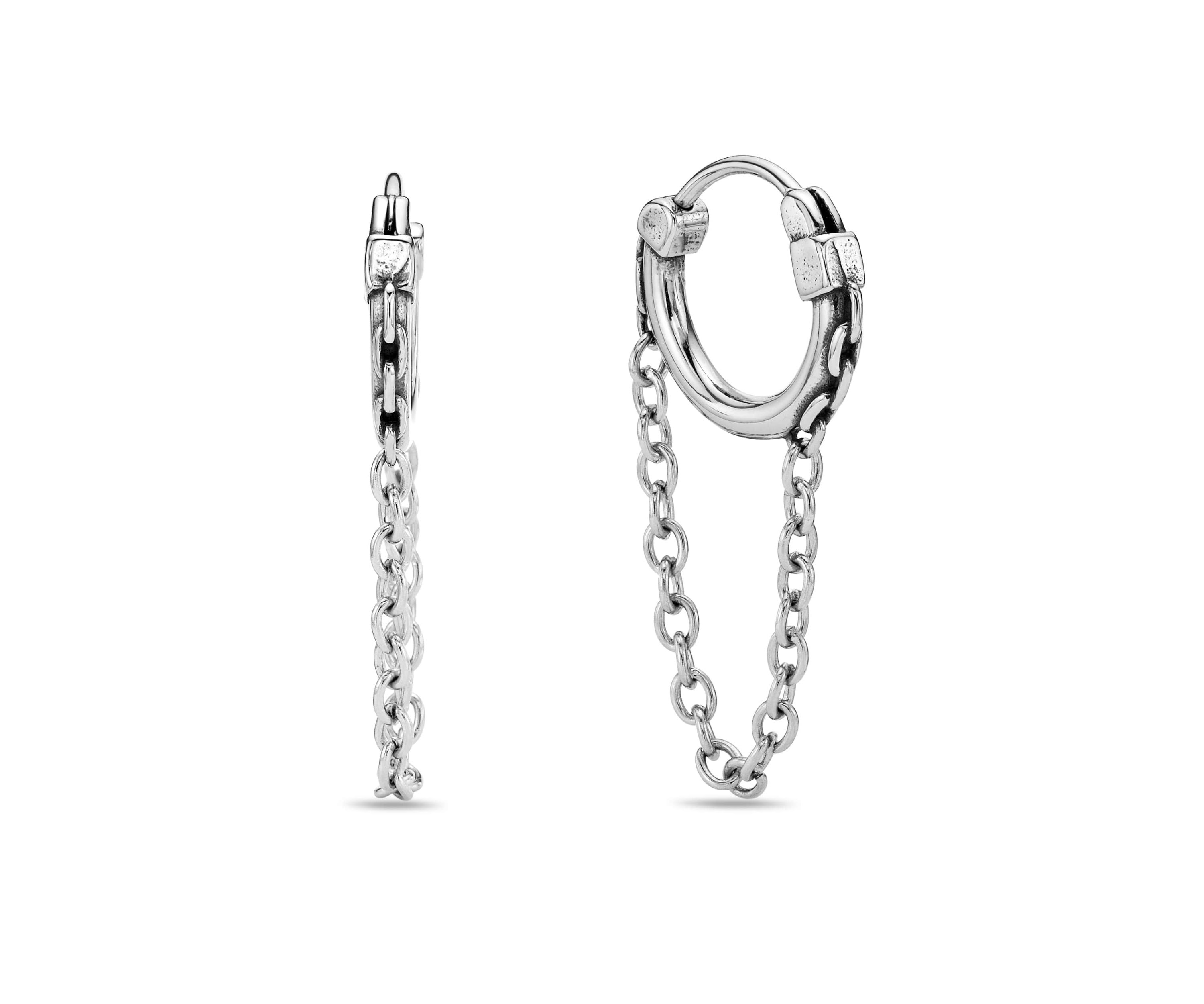Hoop and Chain Drop Earrings in Stainless Steel