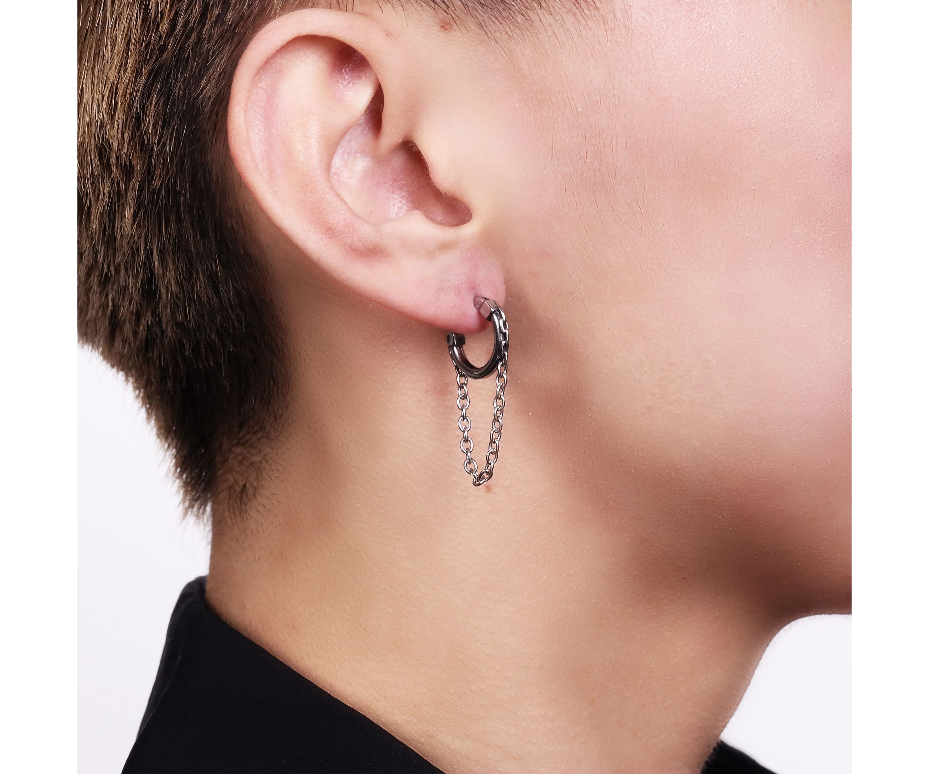 Hoop and Chain Drop Earrings in Stainless Steel