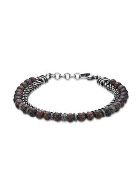 LYNX Men's Antique Black Finish Stainless Steel and Tiger Eye Bracelet in 8.5", 9 in