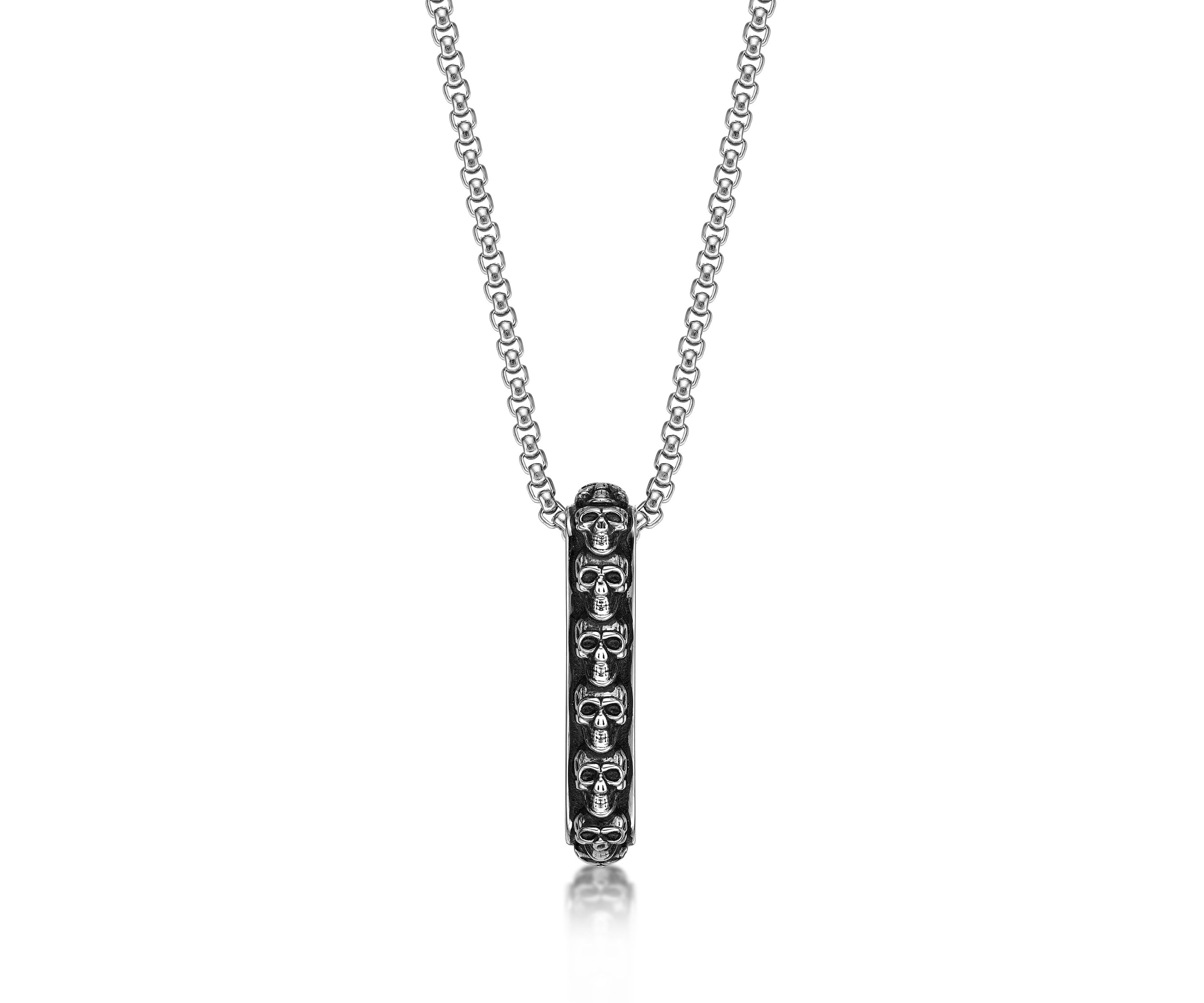 Stainless Steel Skull Pendant with 24" Round Box Chain