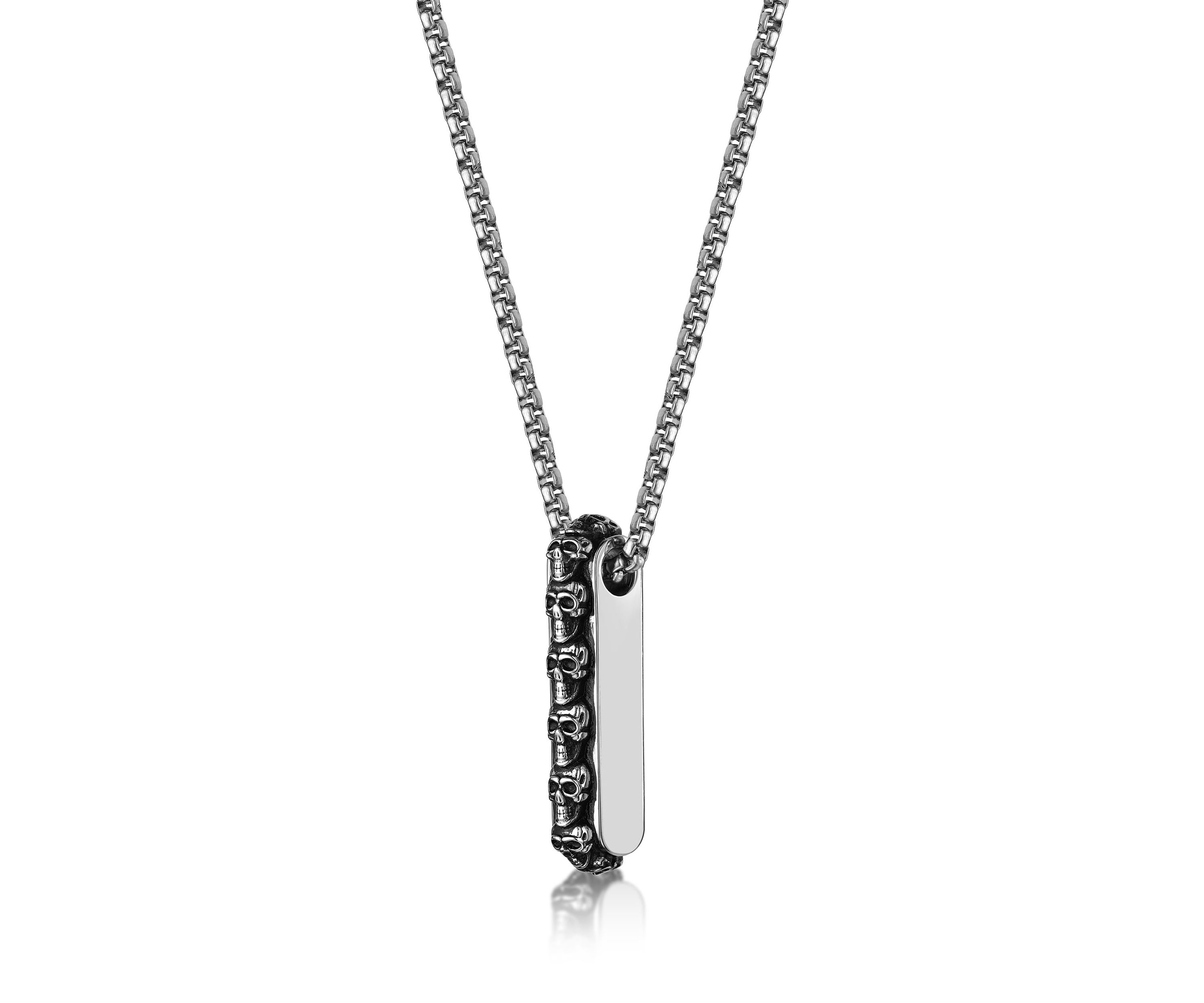 Stainless Steel Skull Pendant with 24" Round Box Chain