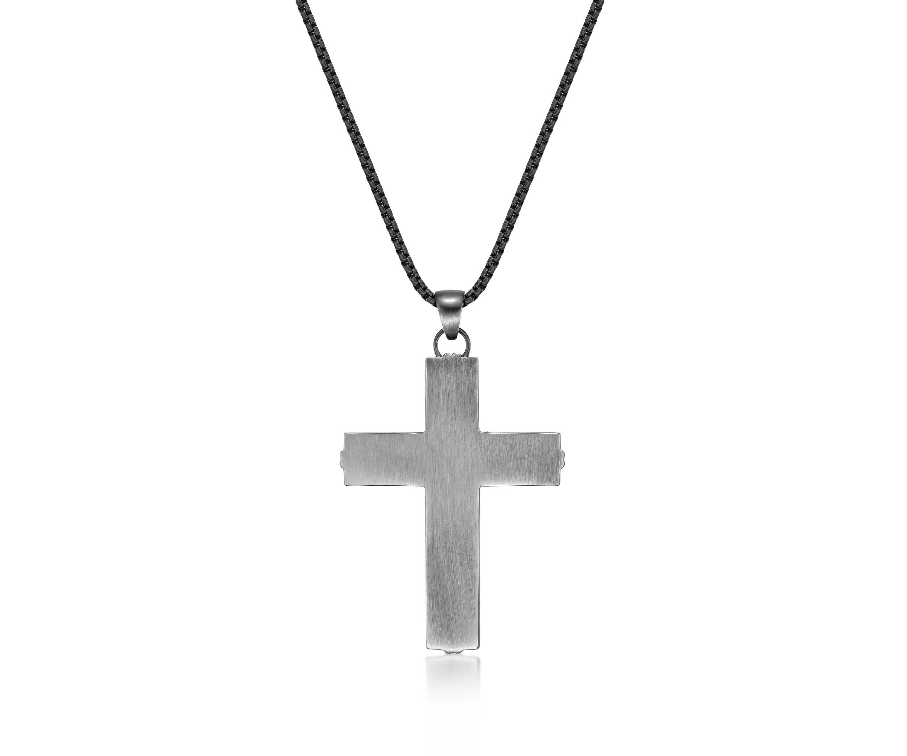 Stainless Steel Cross Pendant with Mattte Gray Ip and 24" Round Box Chain