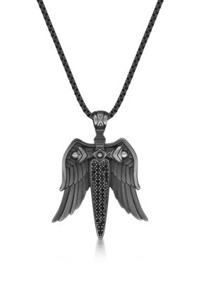 LYNX Men's Stainless Steel & Cz Pendant with Mattte Gray Ip and 24" Round Box Chain