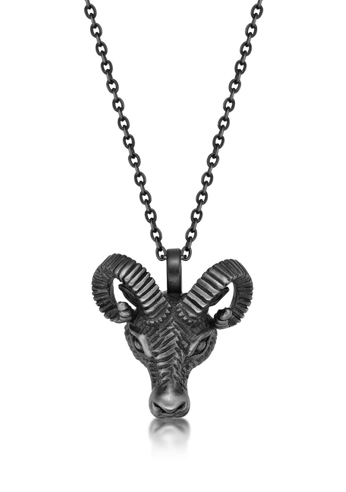 Stainless Steel Ram Pendant with Mattte Gray Ip and 24" Cable Chain