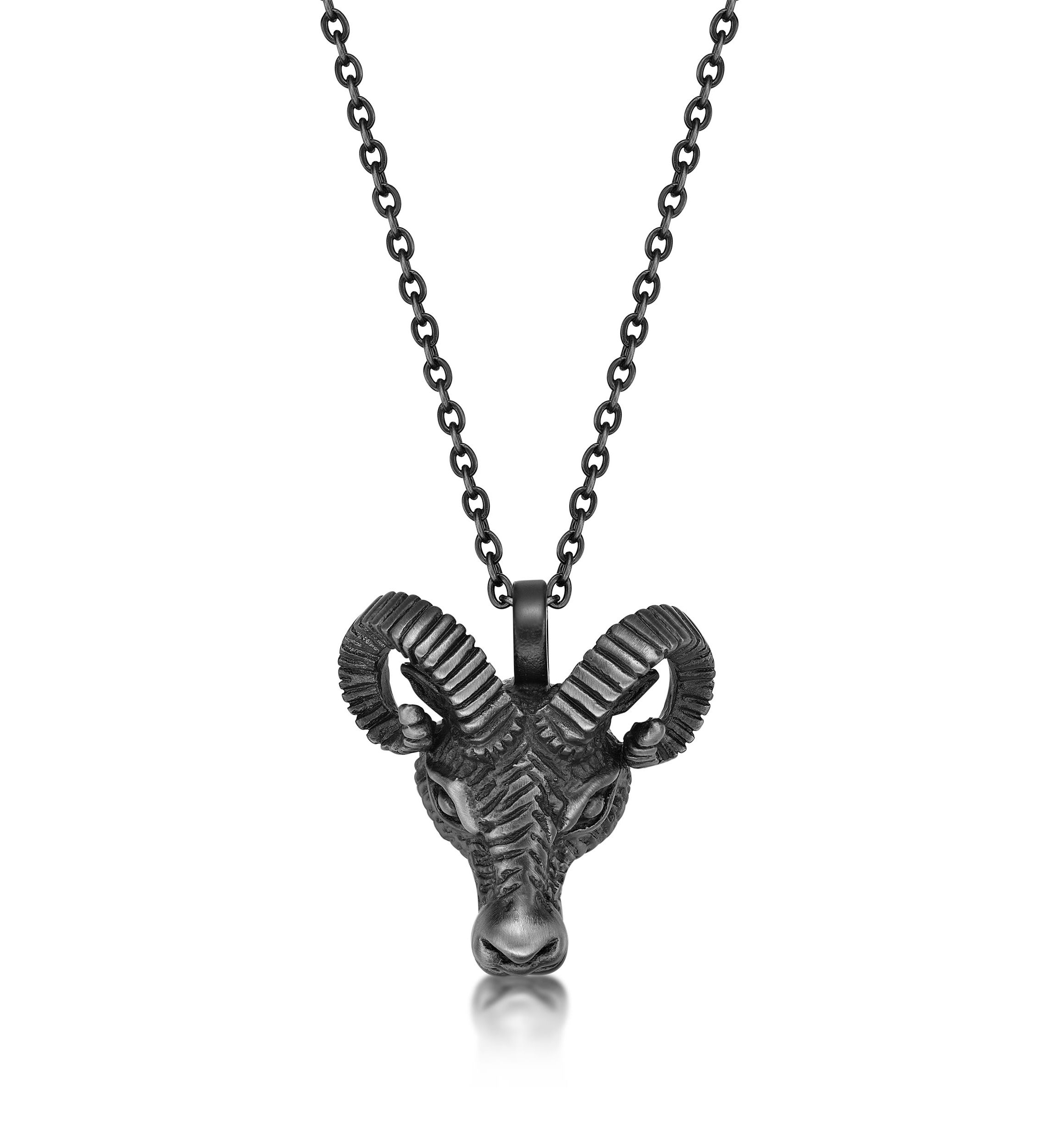 Stainless Steel Ram Pendant with Mattte Gray Ip and 24" Cable Chain