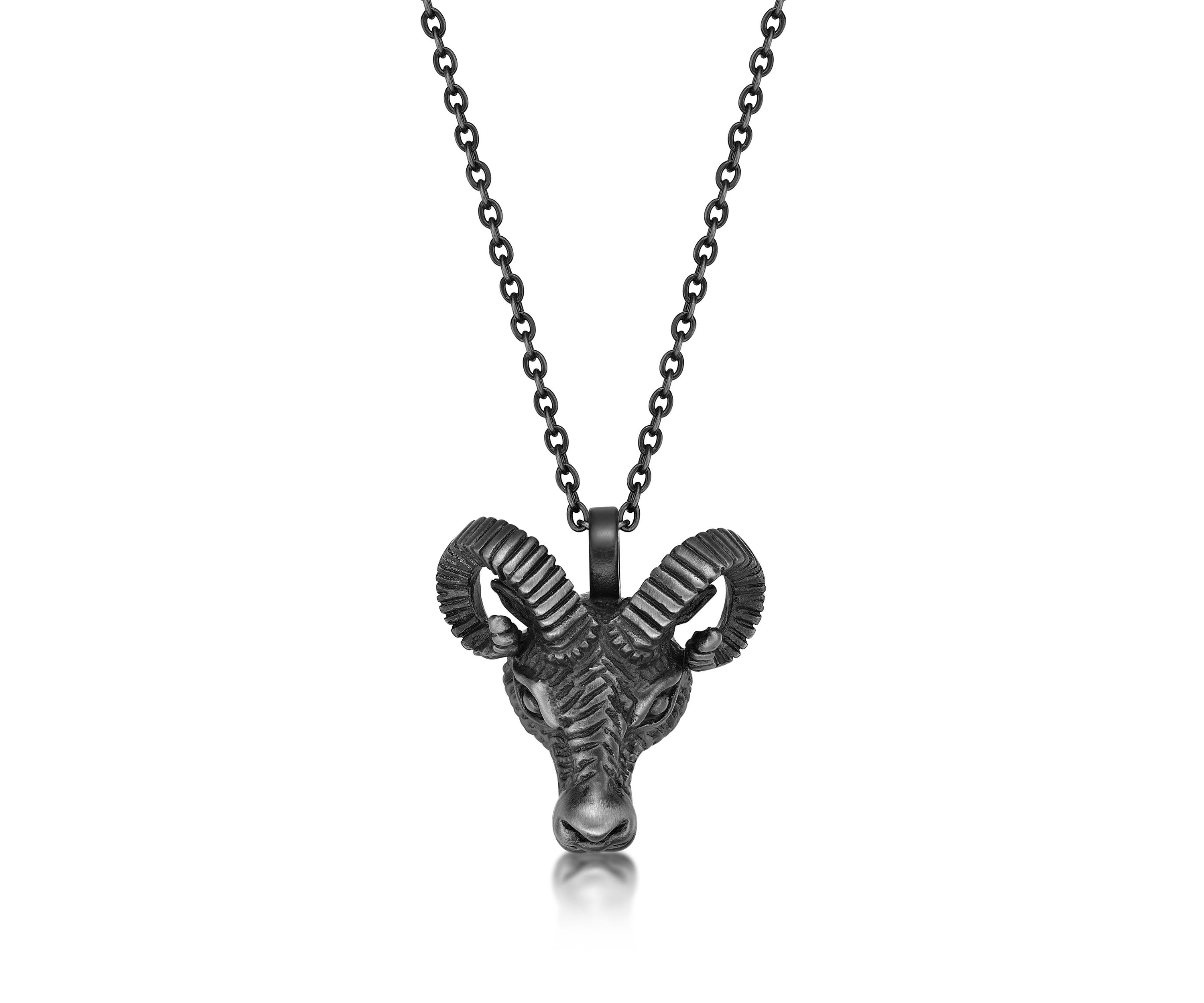 Stainless Steel Ram Pendant with Mattte Gray Ip and 24" Cable Chain