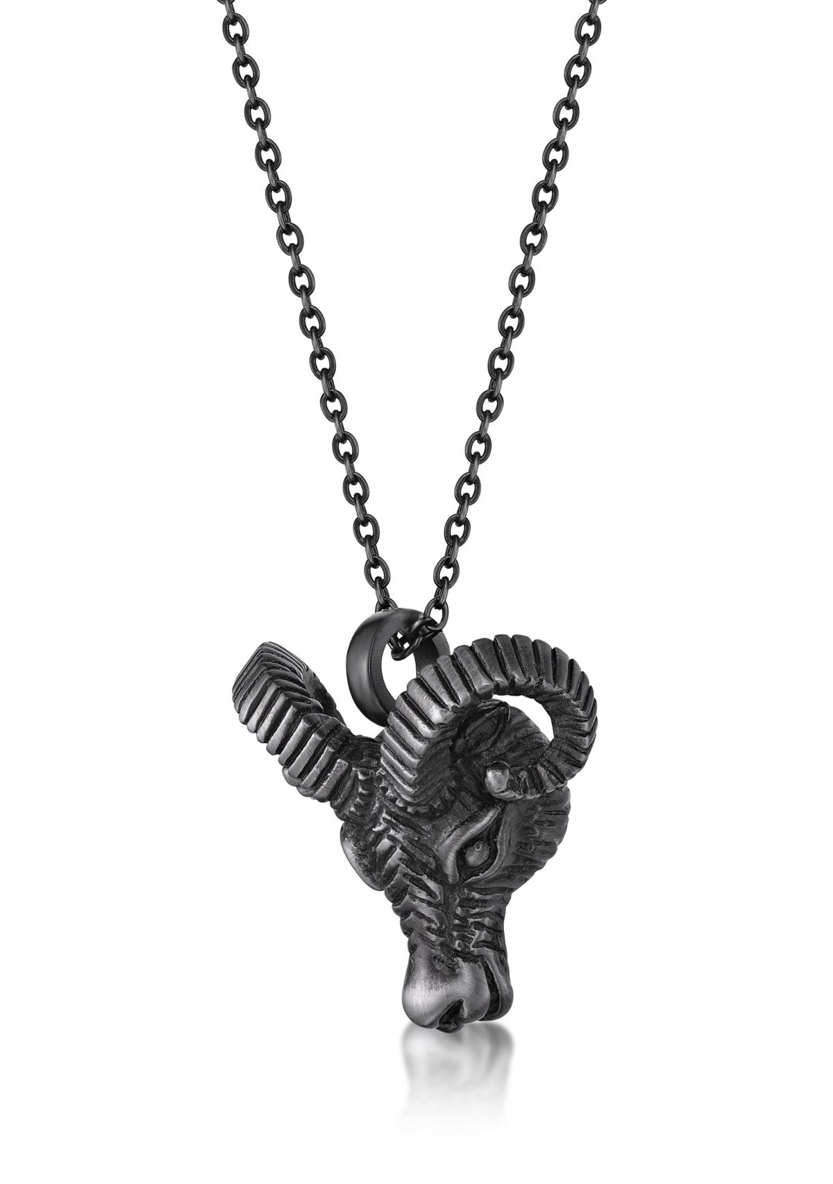 Stainless Steel Ram Pendant with Mattte Gray Ip and 24" Cable Chain