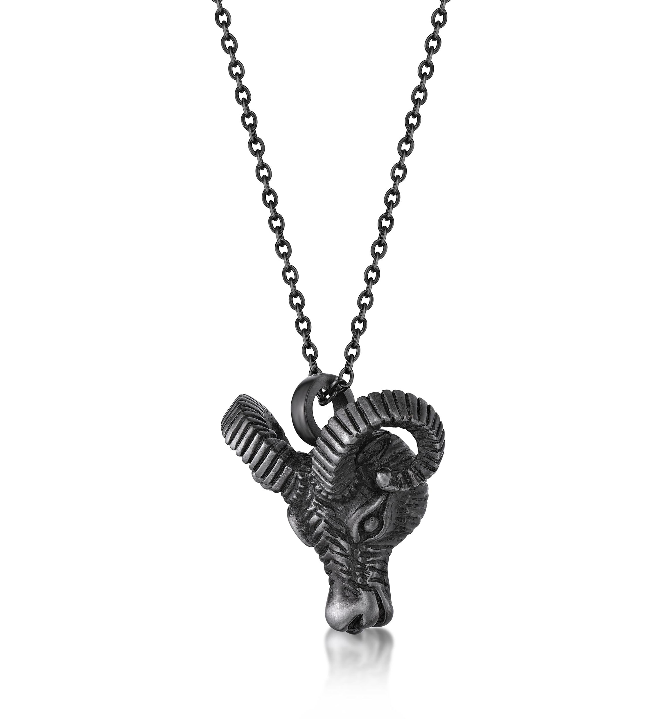 Stainless Steel Ram Pendant with Mattte Gray Ip and 24" Cable Chain
