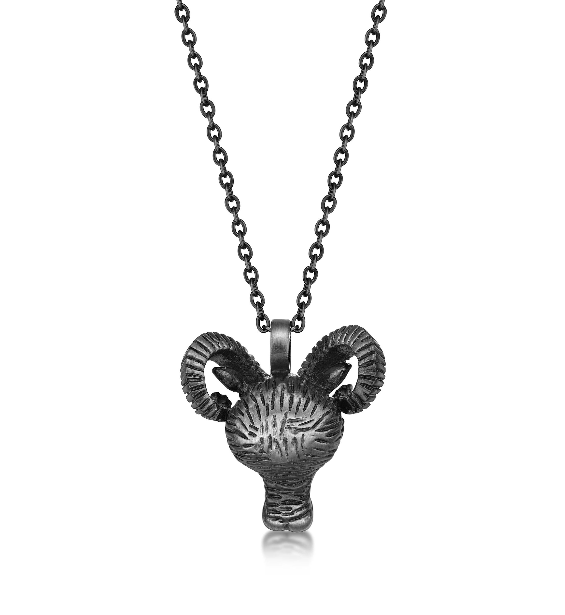 Stainless Steel Ram Pendant with Mattte Gray Ip and 24" Cable Chain