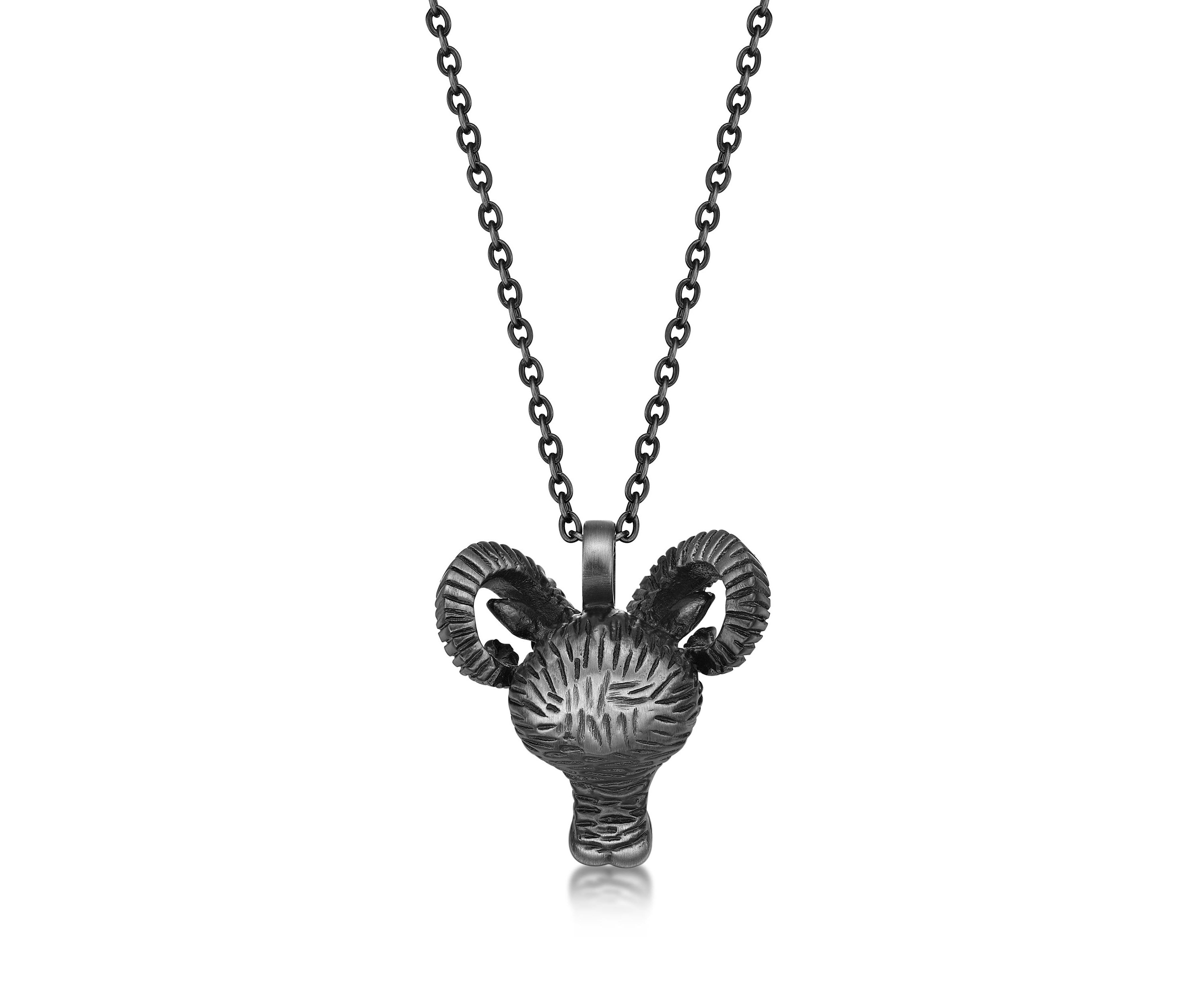 Stainless Steel Ram Pendant with Mattte Gray Ip and 24" Cable Chain