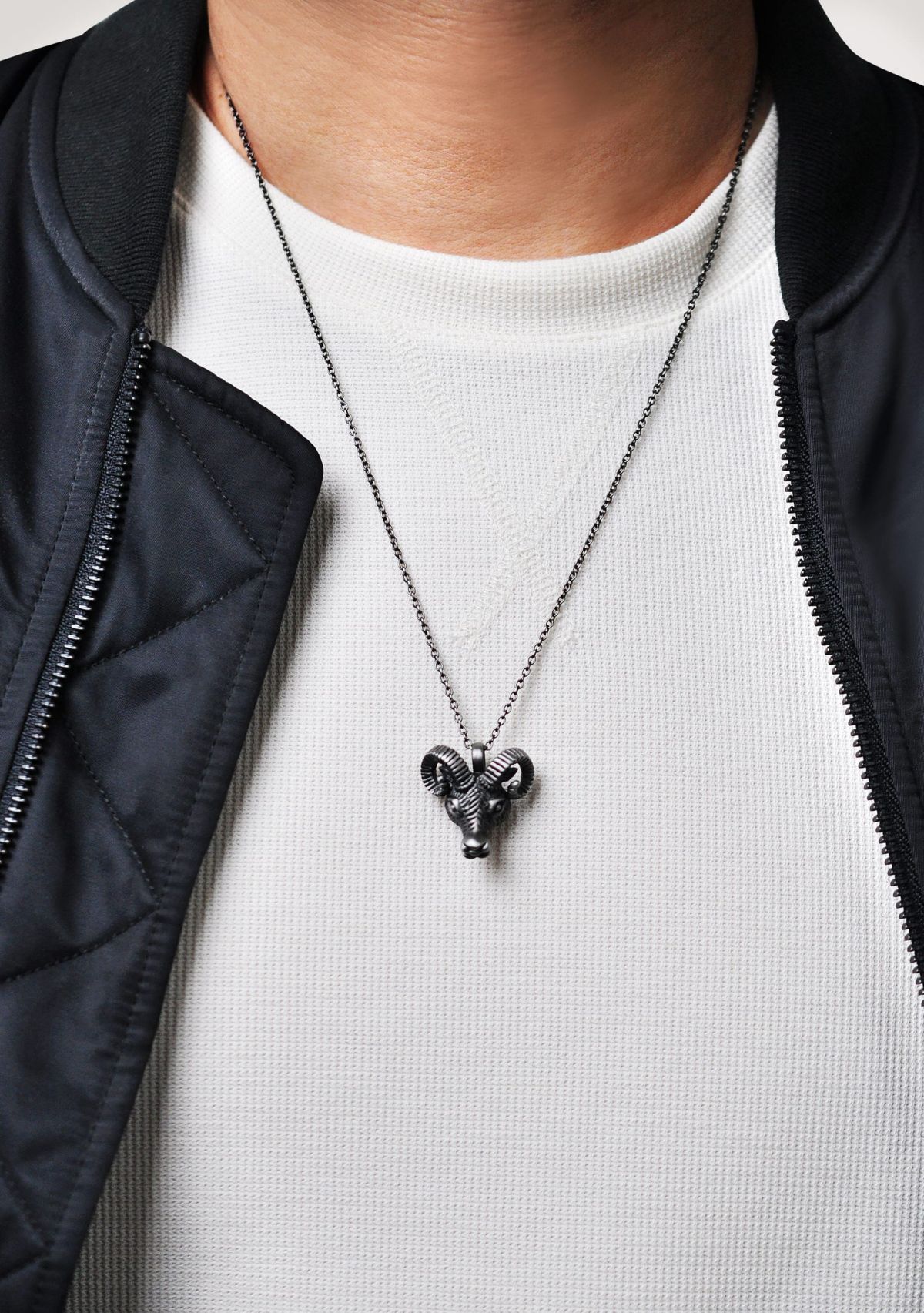 Stainless Steel Ram Pendant with Mattte Gray Ip and 24" Cable Chain