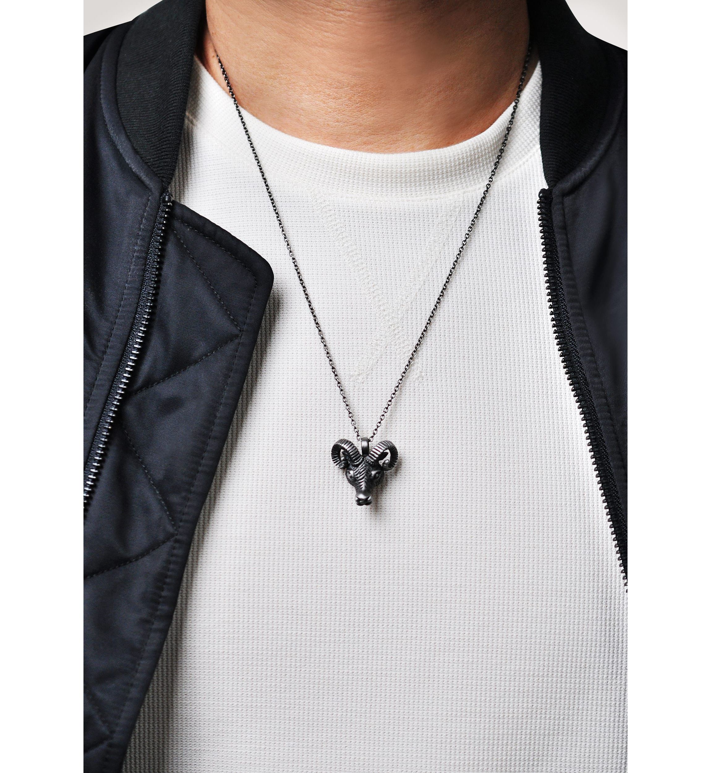 Stainless Steel Ram Pendant with Mattte Gray Ip and 24" Cable Chain