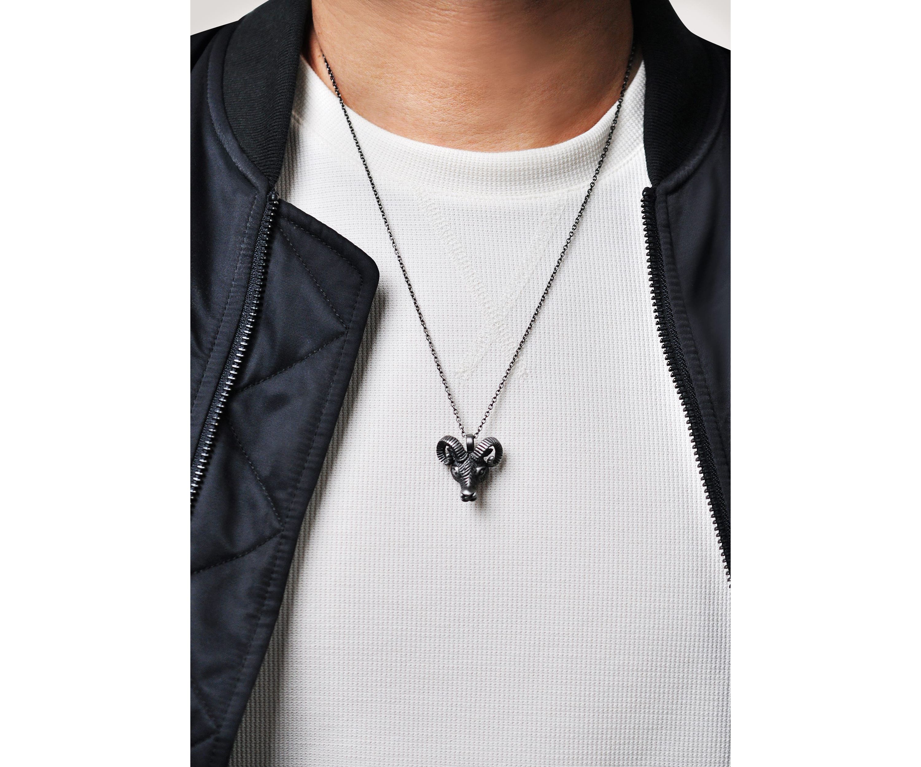 Stainless Steel Ram Pendant with Mattte Gray Ip and 24" Cable Chain