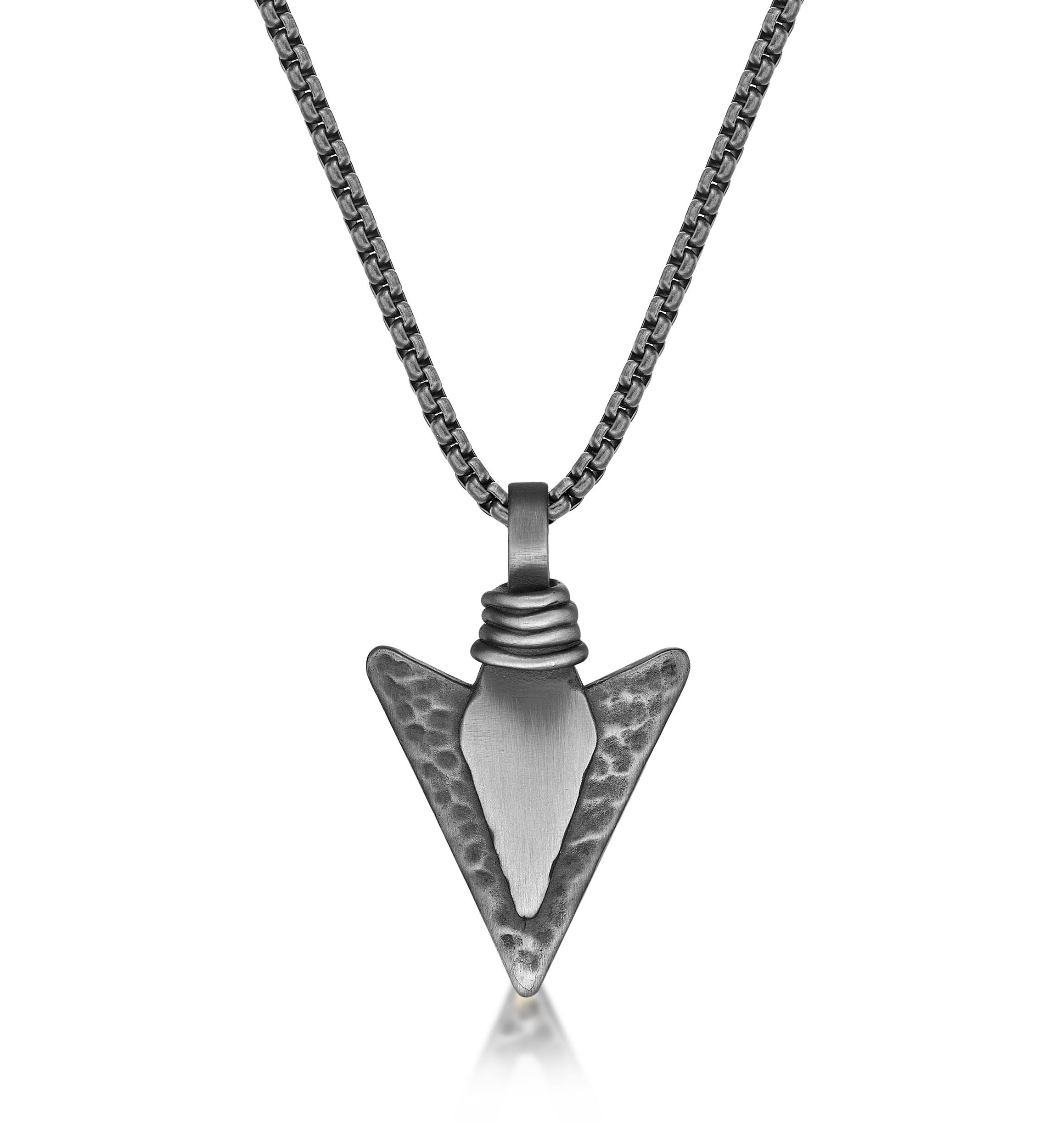 Stainless Steel Arrow Head Pendant with Mattte Gray Ip and 24" Round Box Chain