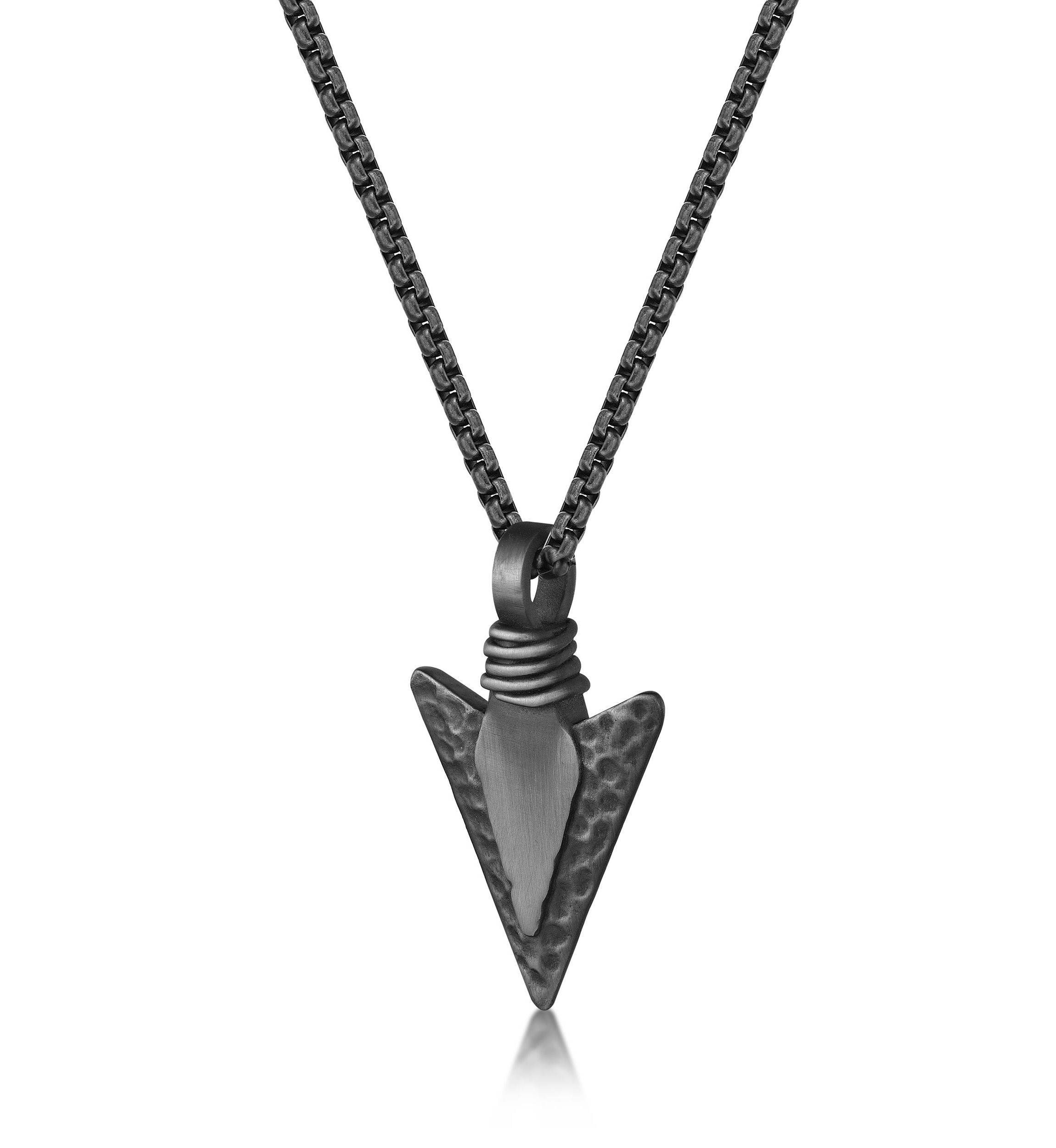 Stainless Steel Arrow Head Pendant with Mattte Gray Ip and 24" Round Box Chain