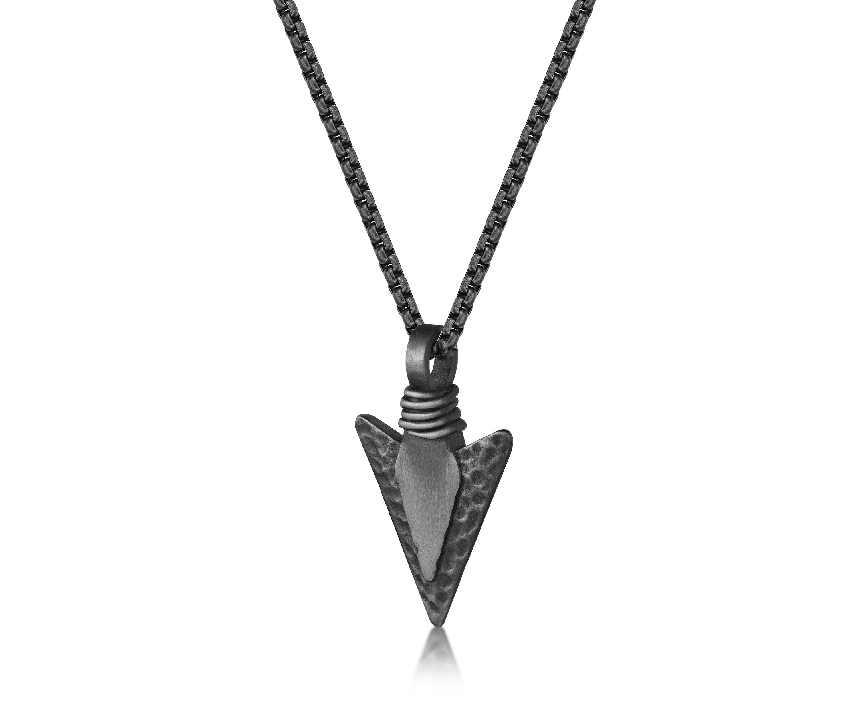 Stainless Steel Arrow Head Pendant with Mattte Gray Ip and 24" Round Box Chain