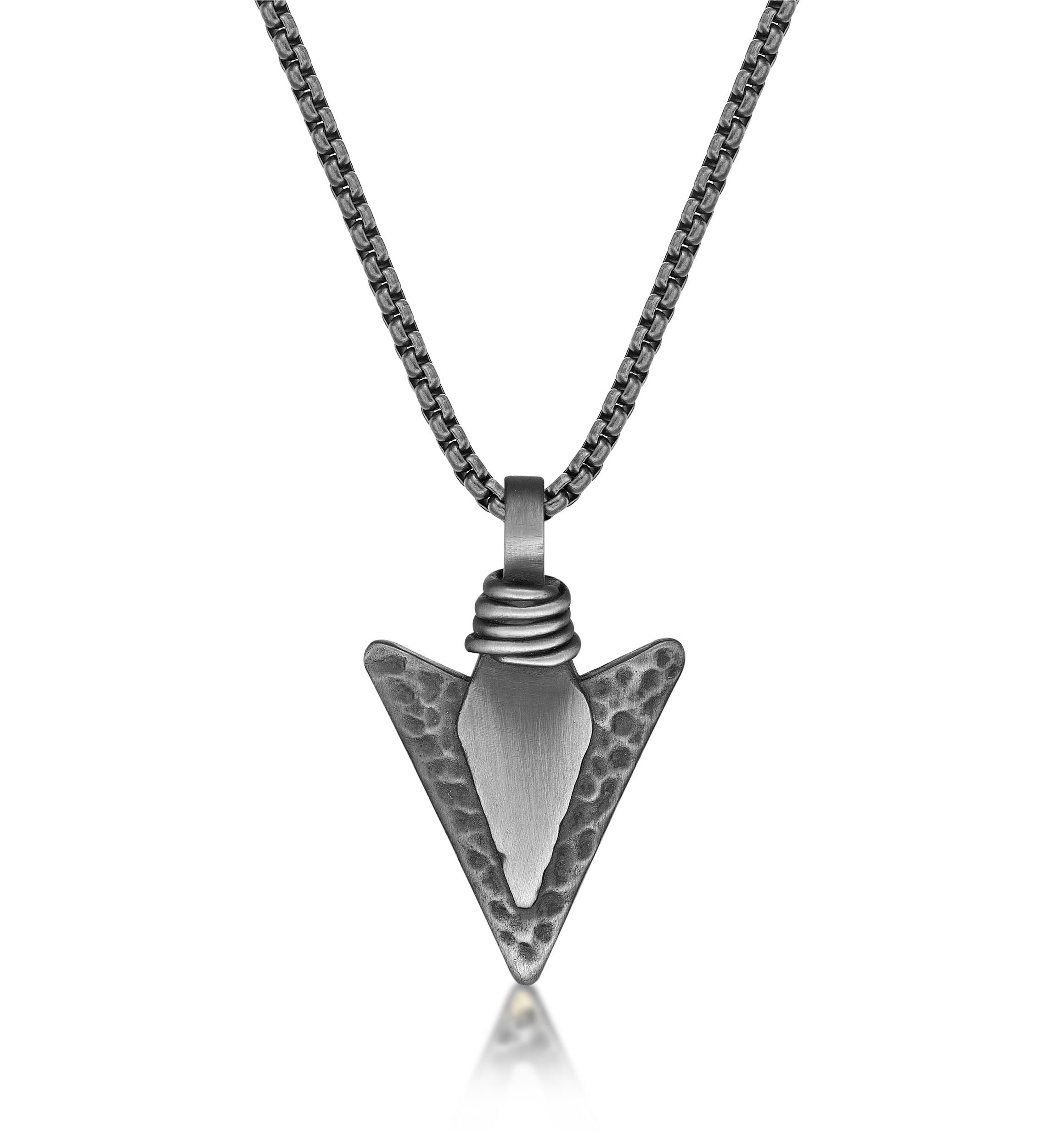 Stainless Steel Arrow Head Pendant with Mattte Gray Ip and 24" Round Box Chain
