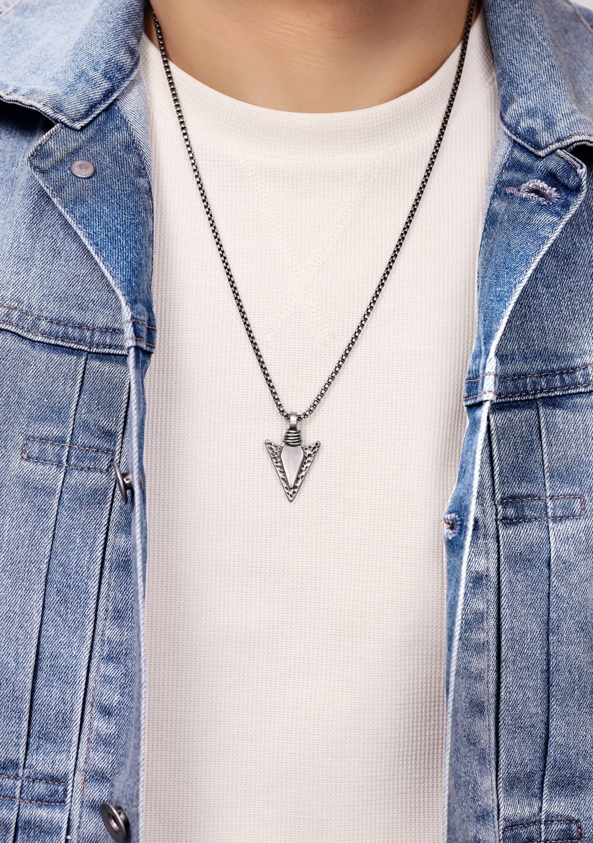 Stainless Steel Arrow Head Pendant with Mattte Gray Ip and 24" Round Box Chain