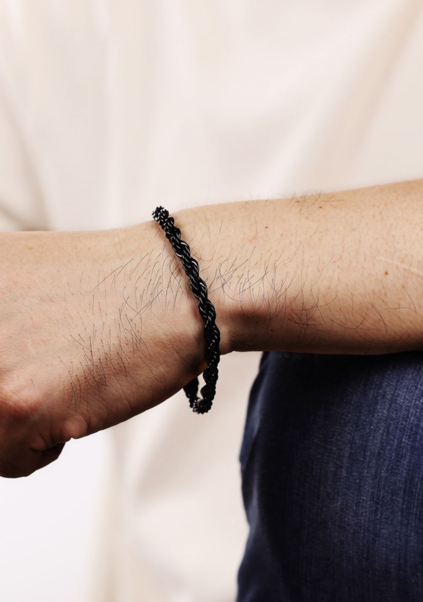 Stainless Steel 6mm Rope Chain Bracelet with Black Ip